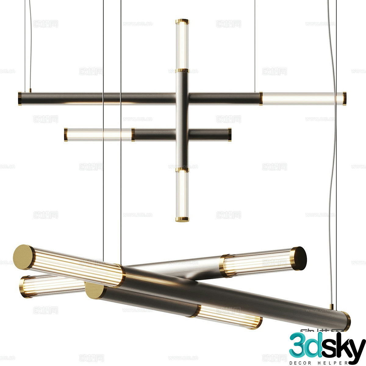 Modern long chandelier 3d model