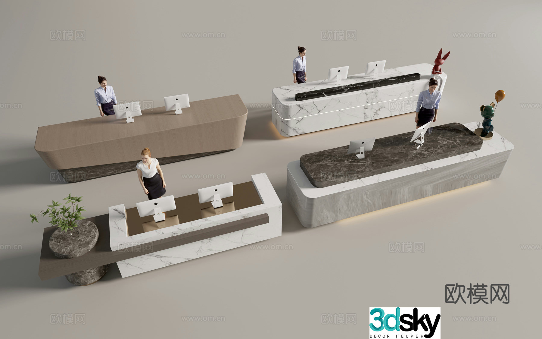 Modern company front desk bar reception desk 3d model