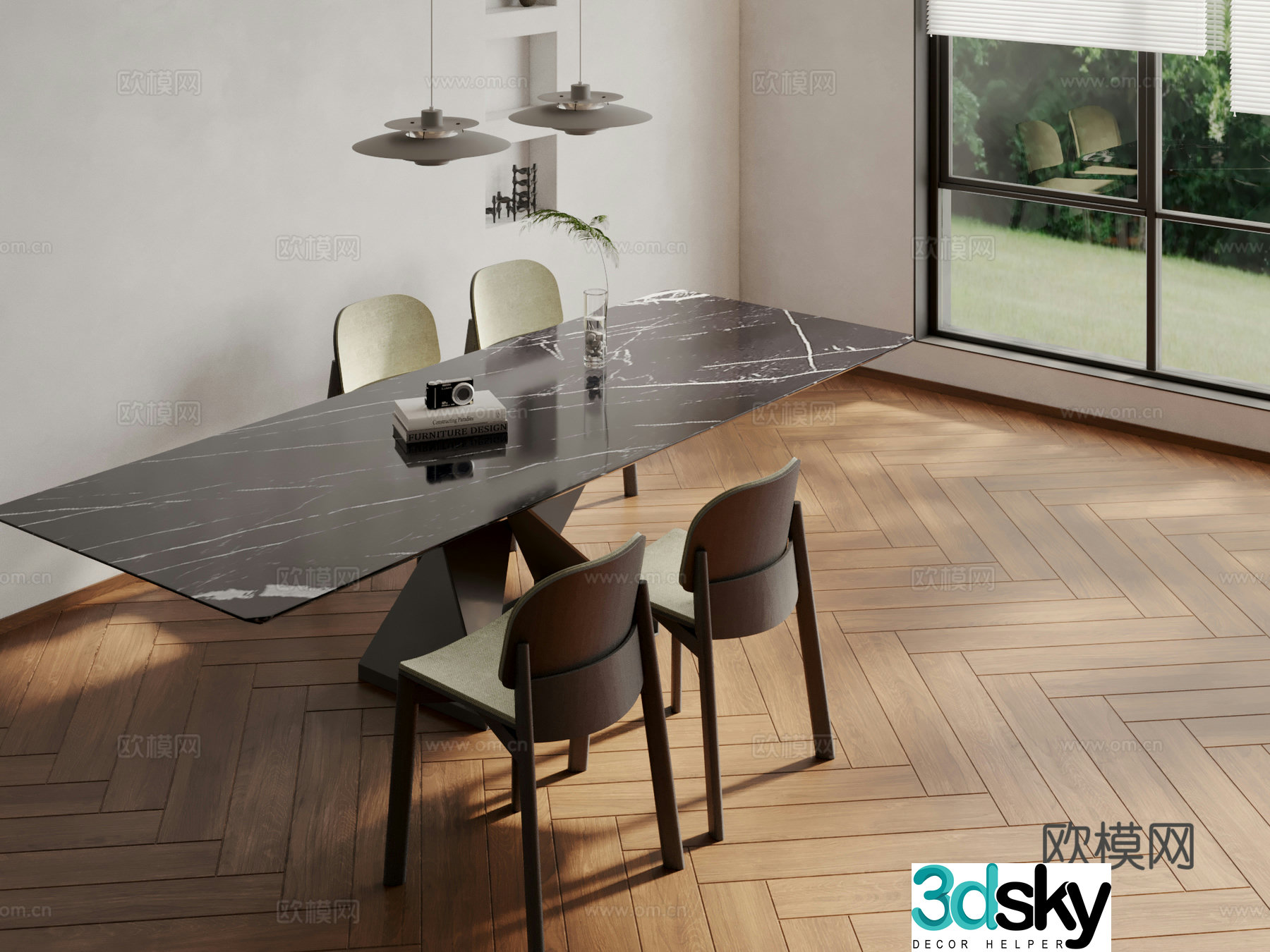 Modern dining table and chairs 3d model