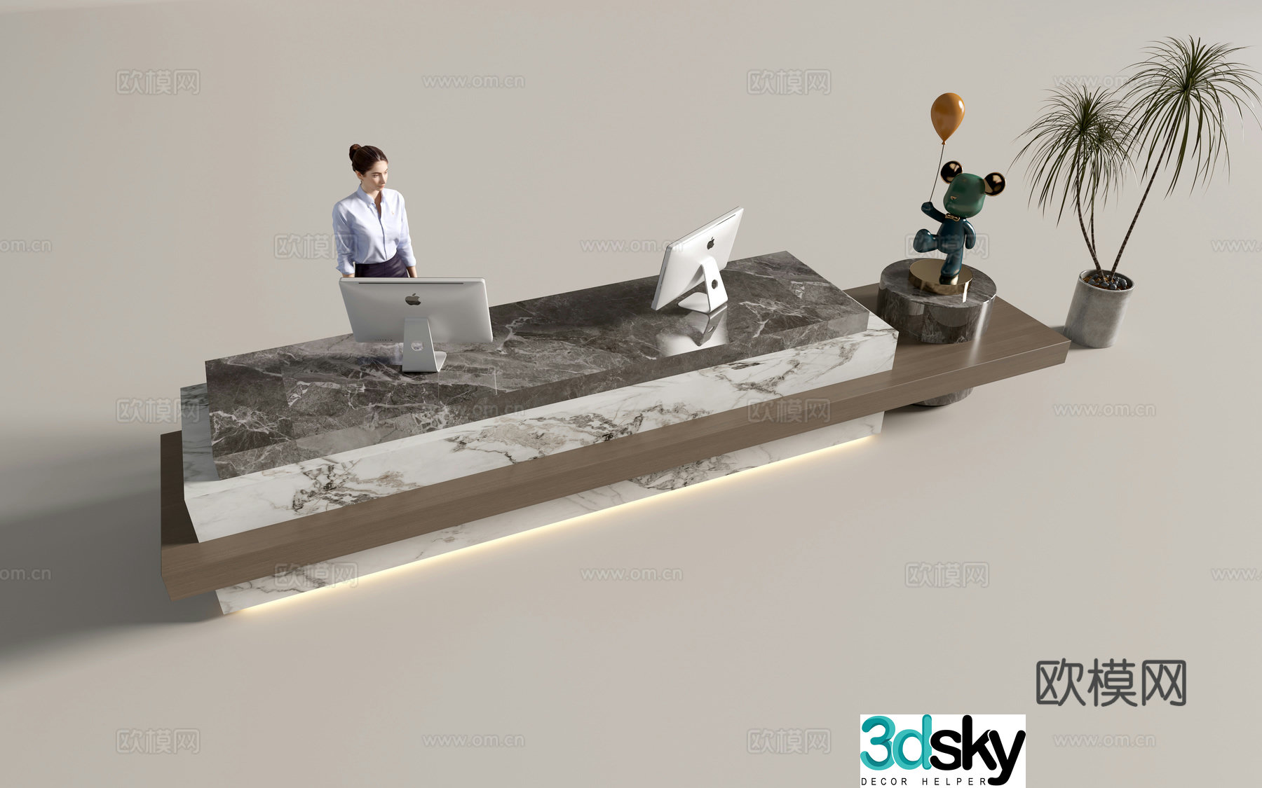 Modern company front desk reception desk service desk 3d model