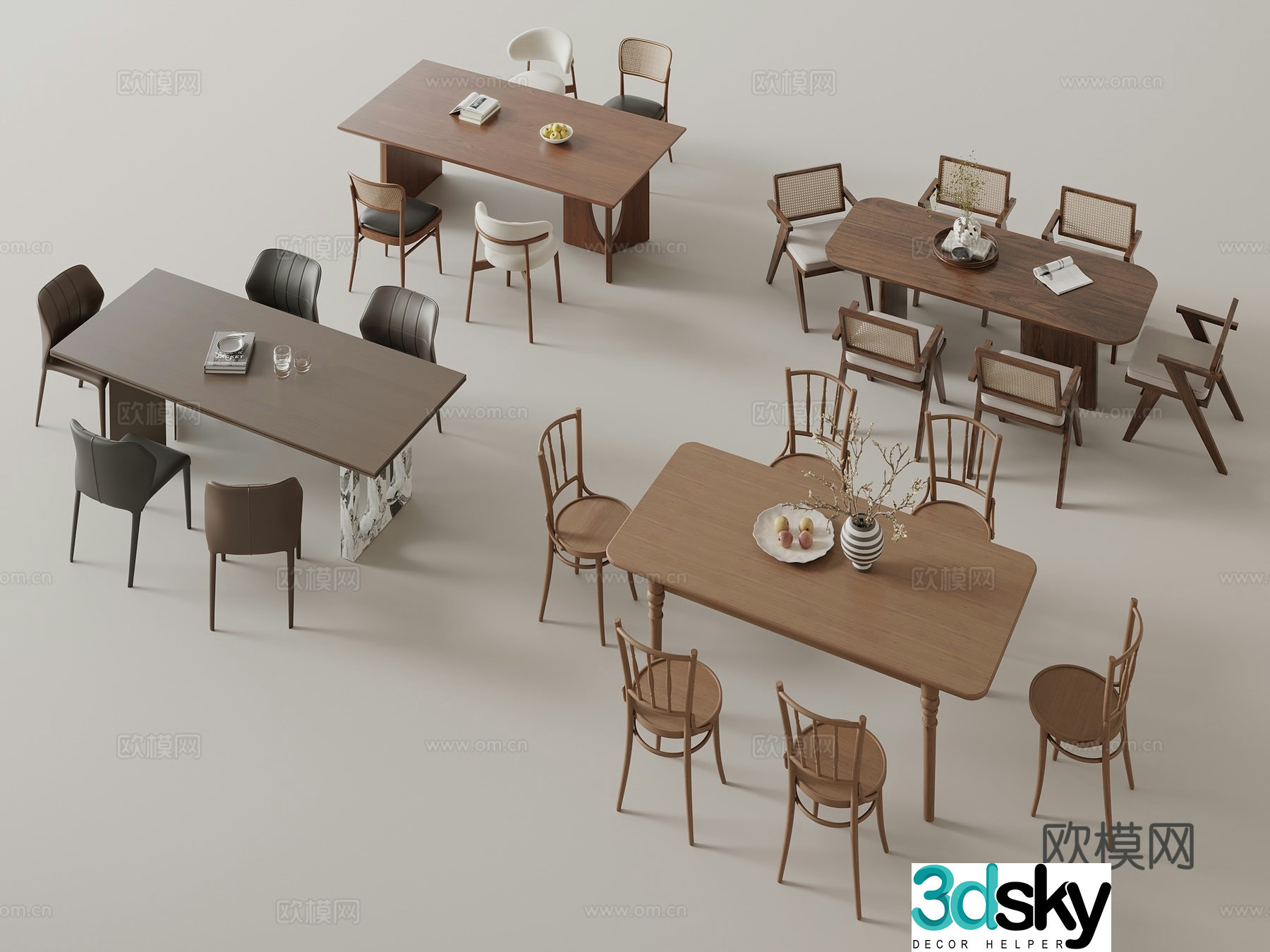 New Chinese dining table and chairs 3d model