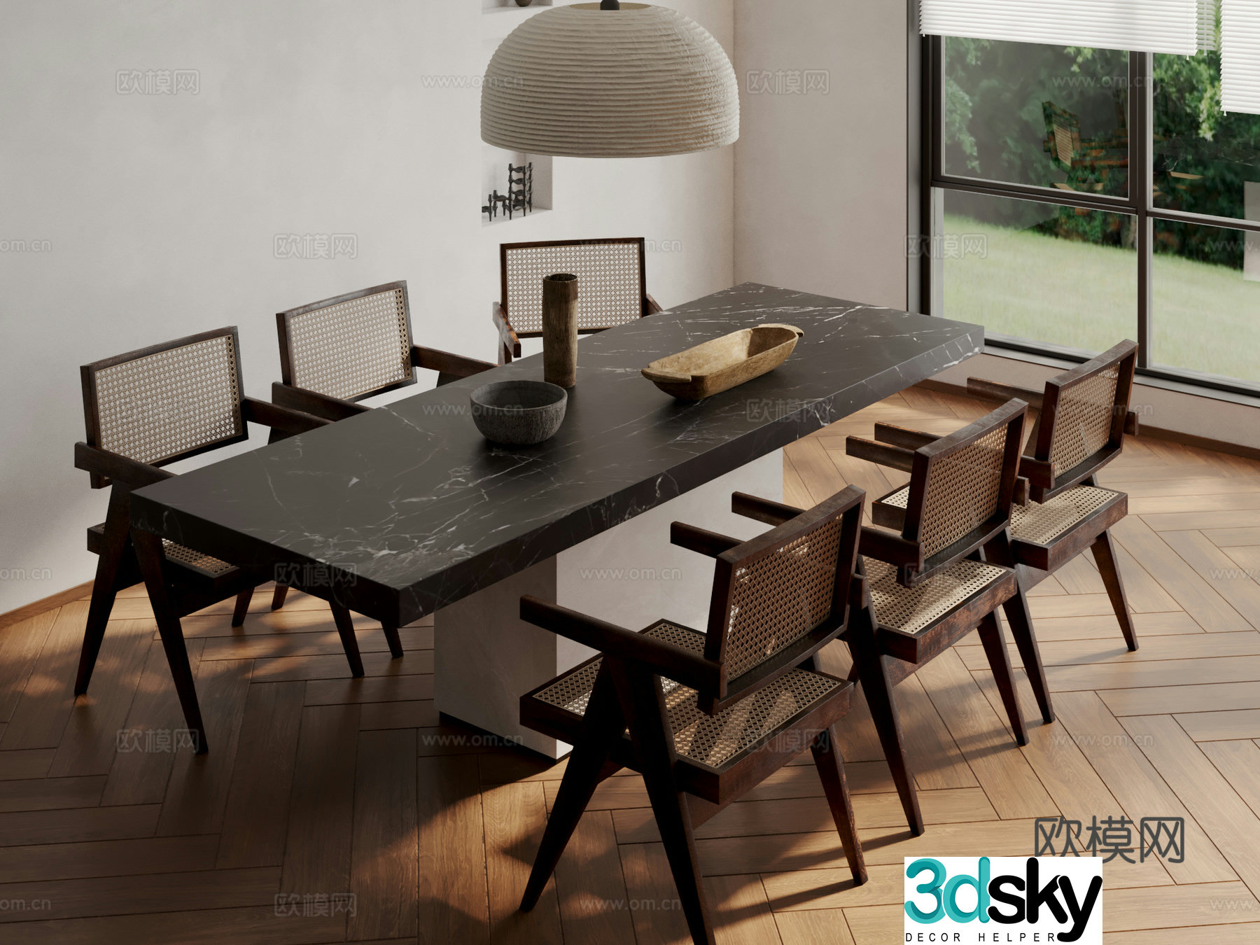 Wabi-sabi dining table and chairs 3d model