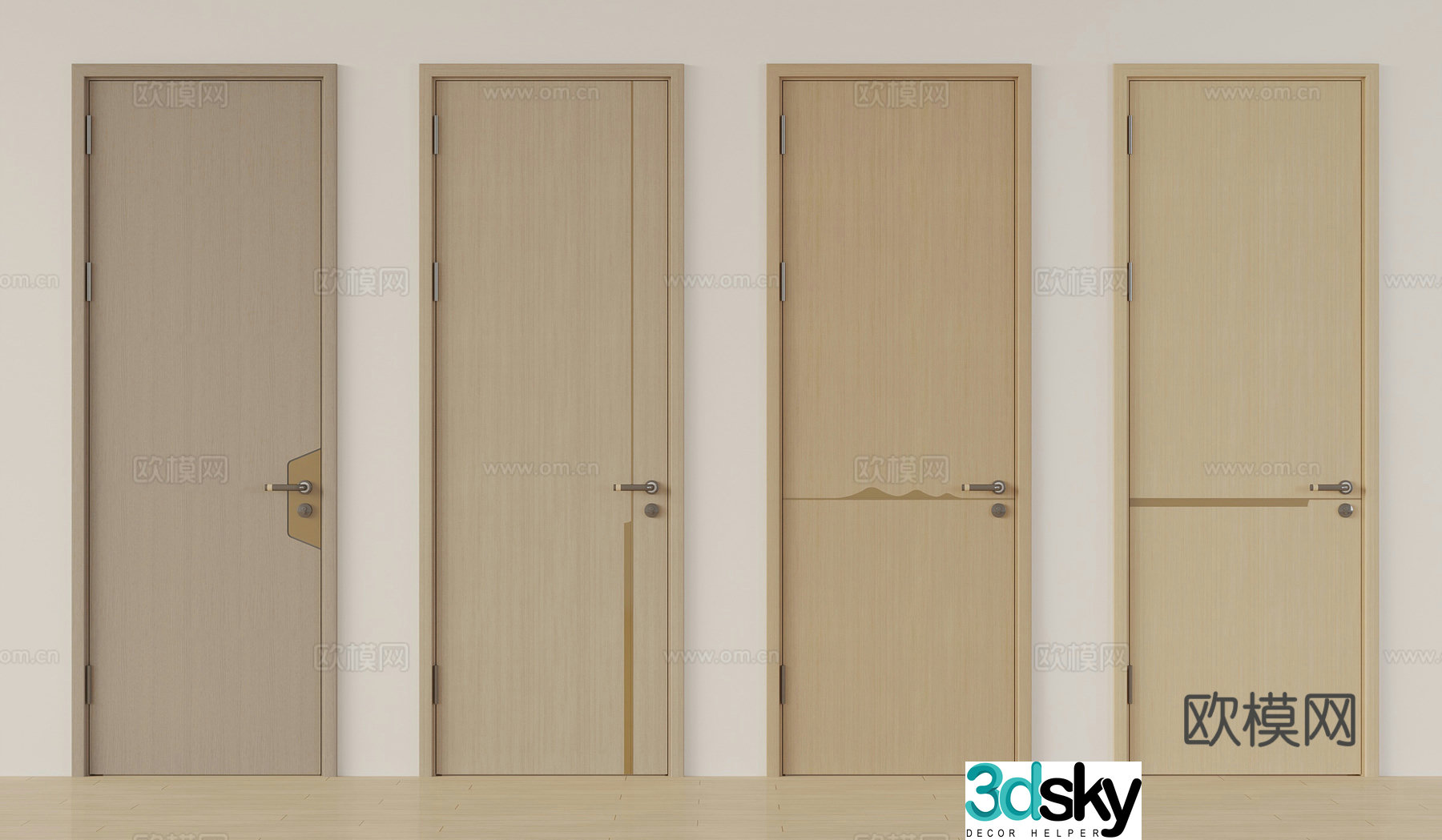 Modern single door door bedroom door glass door 3d model