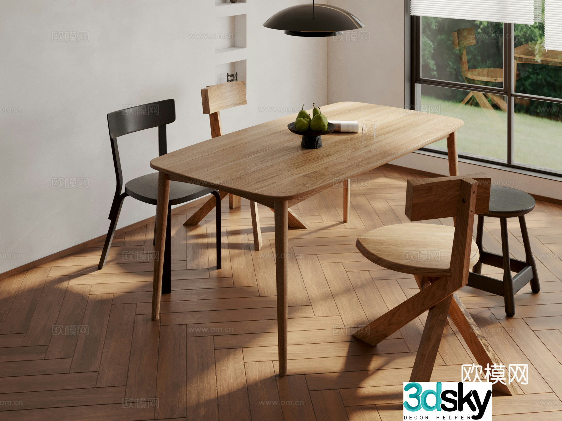 Wabi-sabi dining table and chairs 3d model