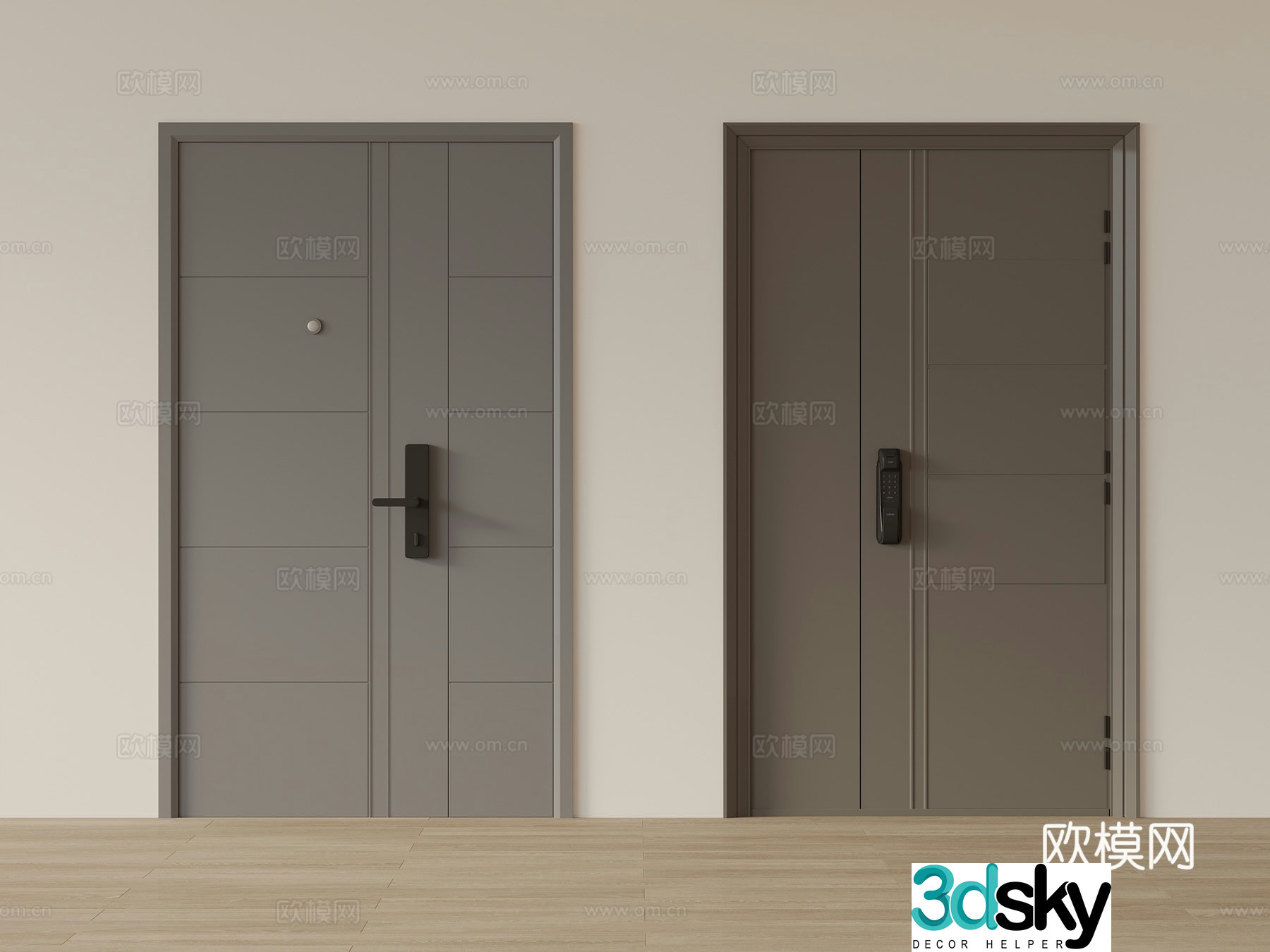 Modern anti-theft door entrance door security door double and double door 3D model