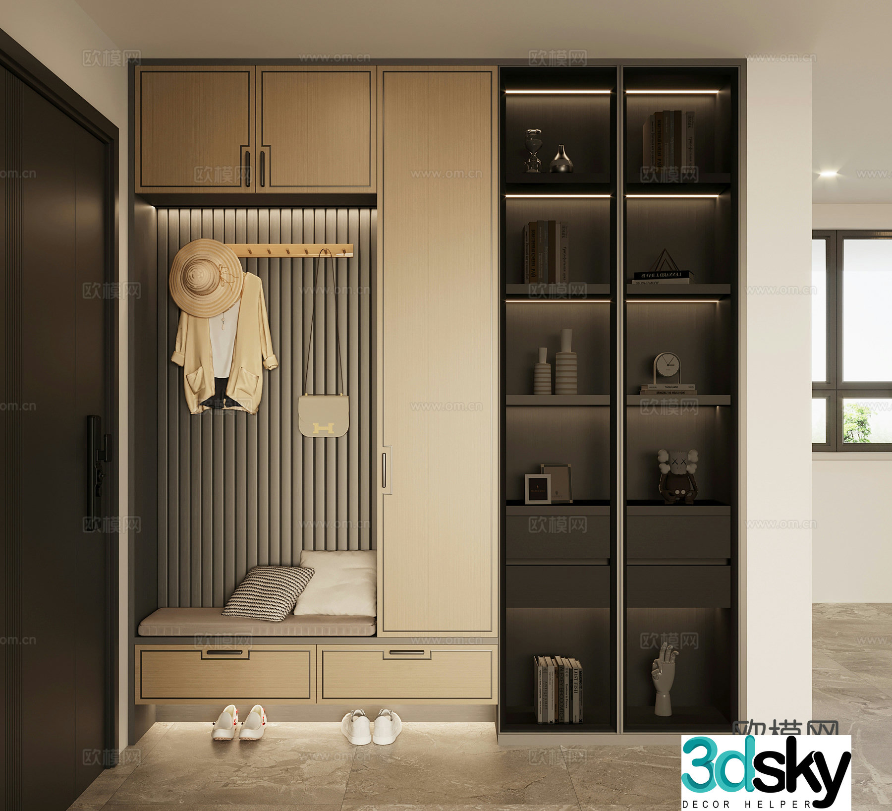 New Chinese style shoe cabinet 3D model of home shoe cabinet