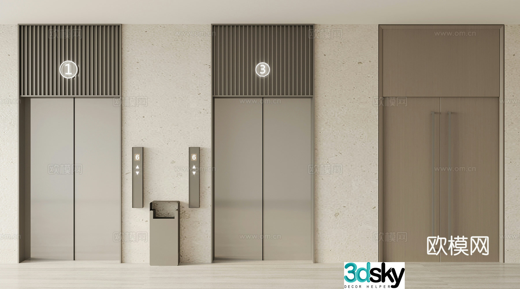 Modern elevator door double door fire escape door 3d model