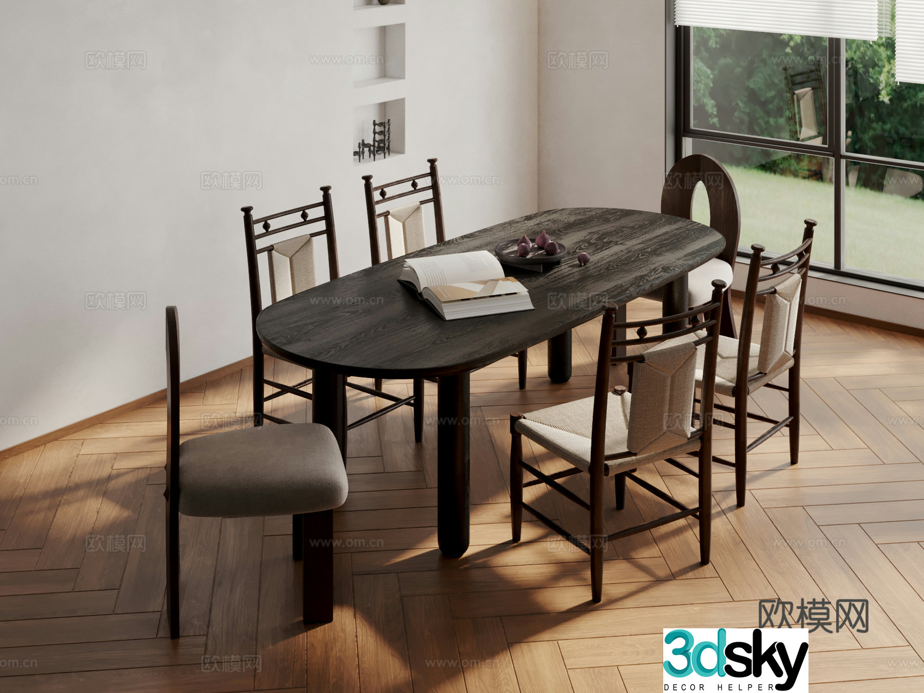 Medieval style dining table and chairs 3d model