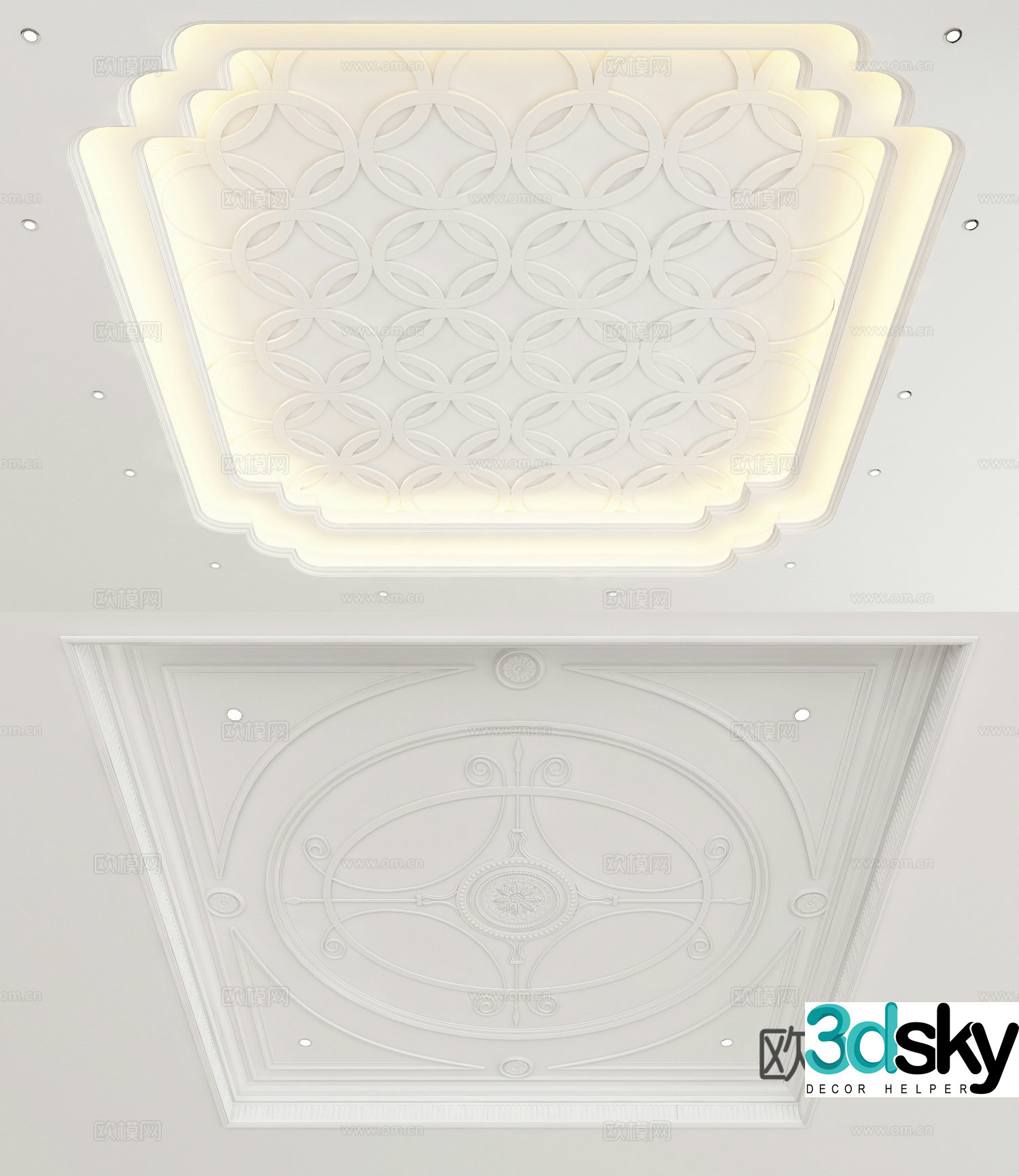 European ceiling geometric carved ceiling 3D model
