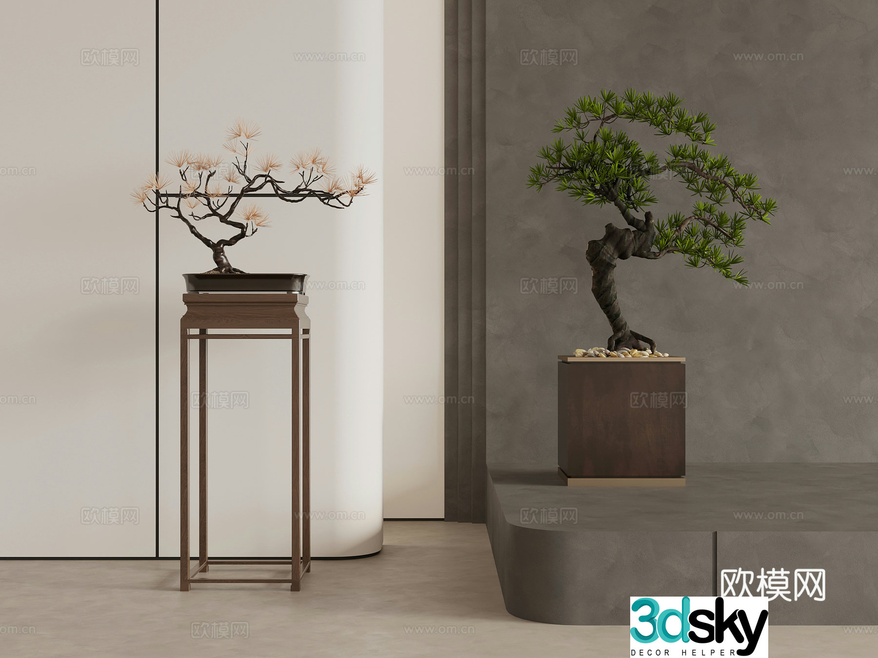 New Chinese style potted plants bonsai welcoming pine 3d model
