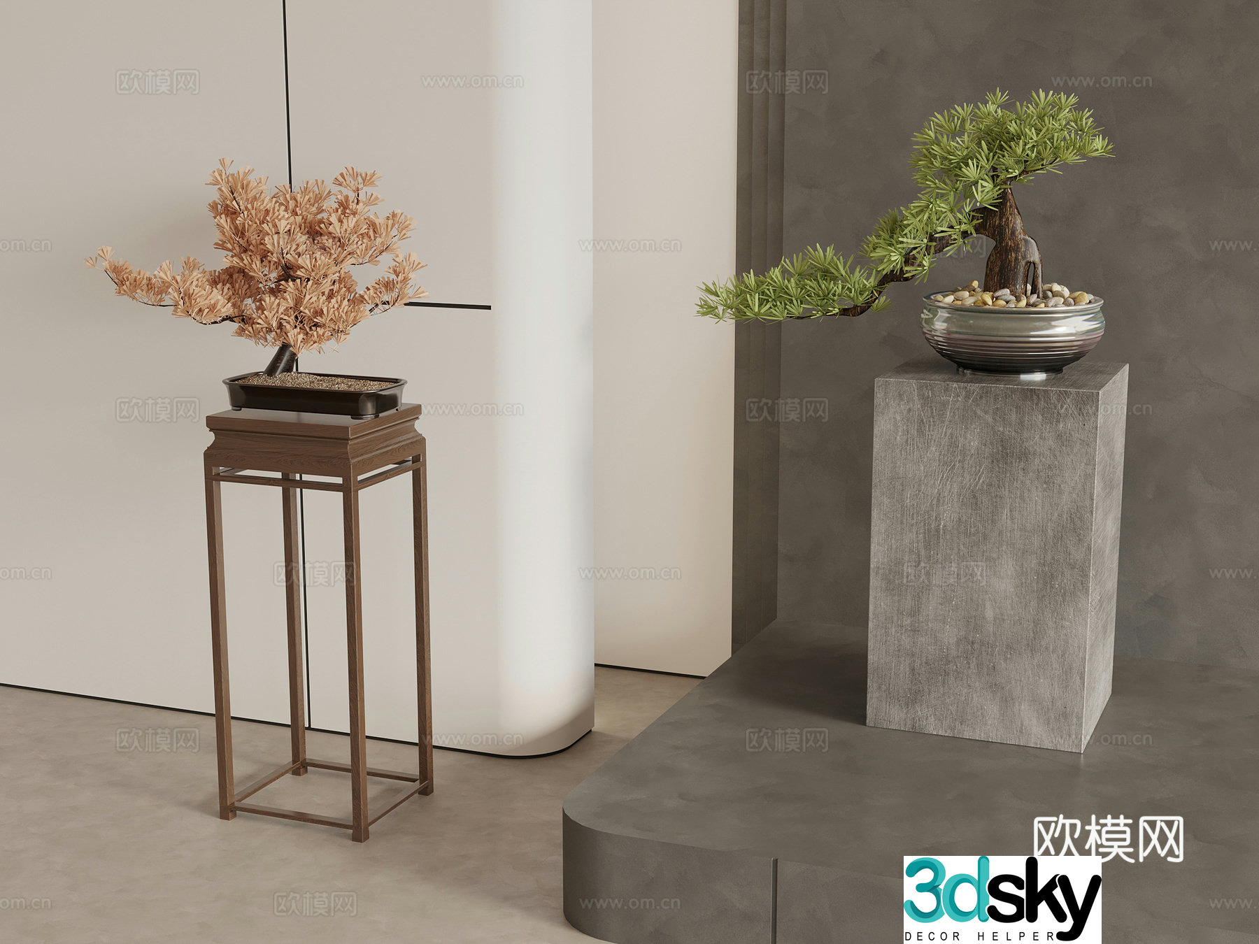 New Chinese style potted plants bonsai welcoming pine 3d model