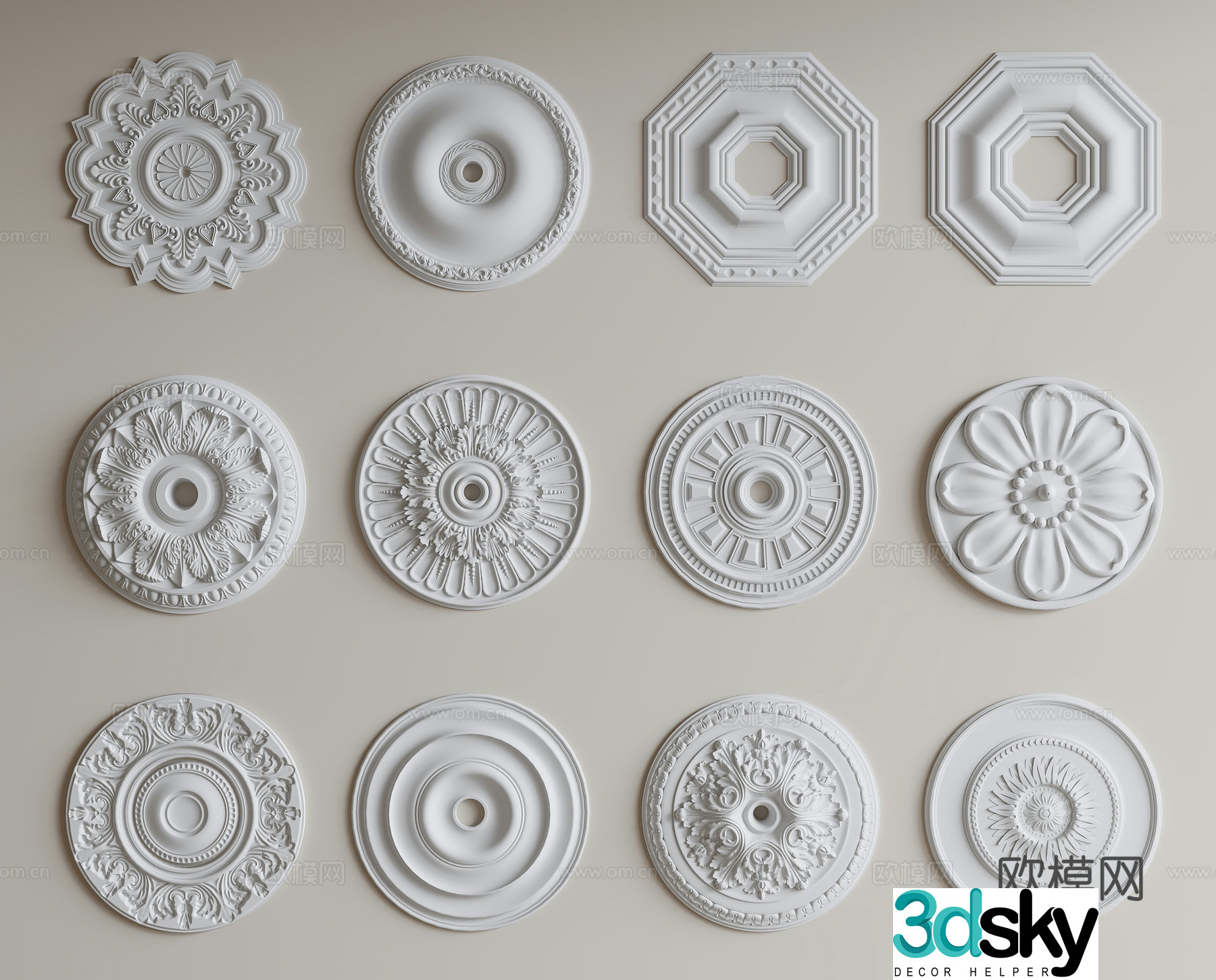 French carved lamp panel 3d model
