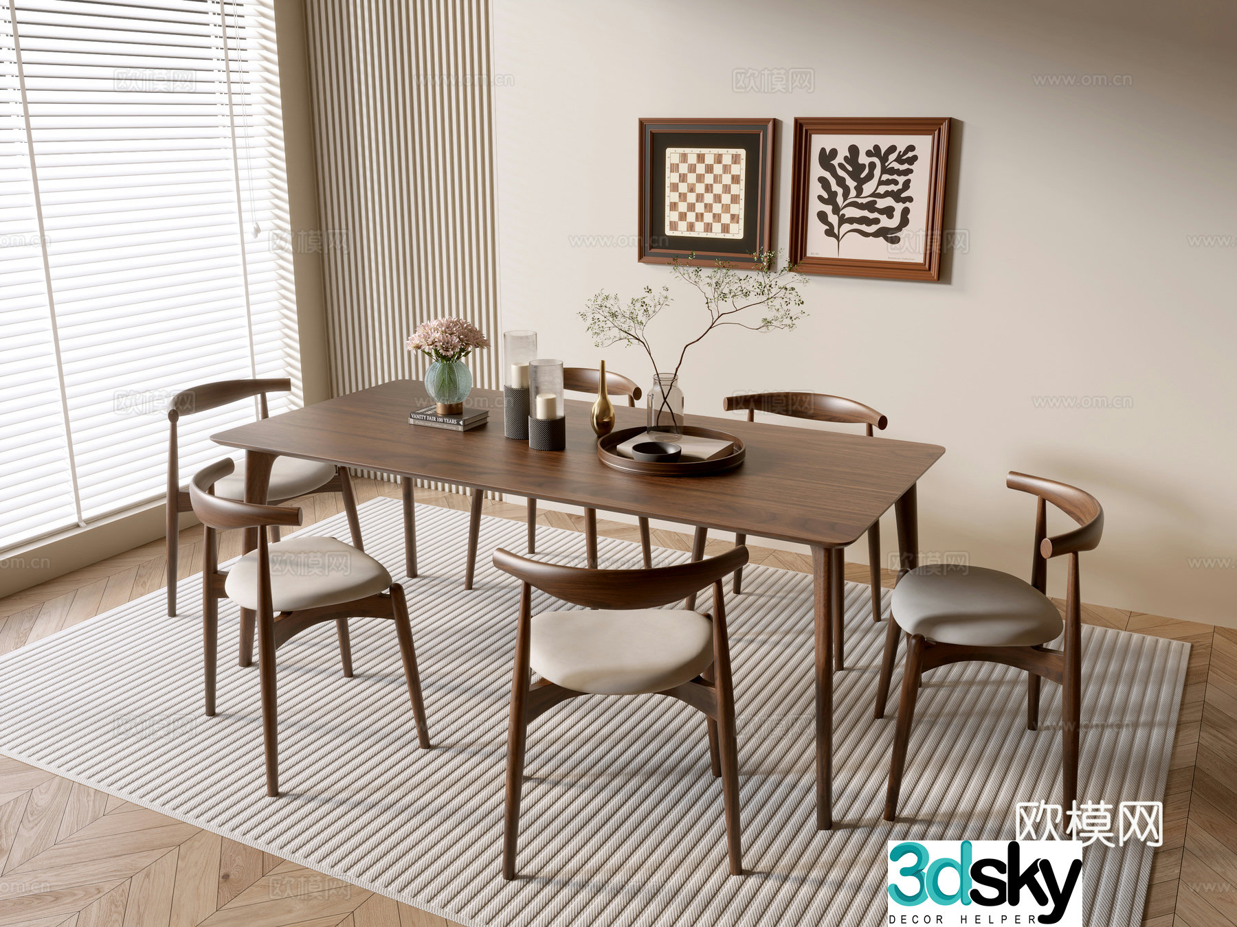 Medieval style dining table and chairs 3d model