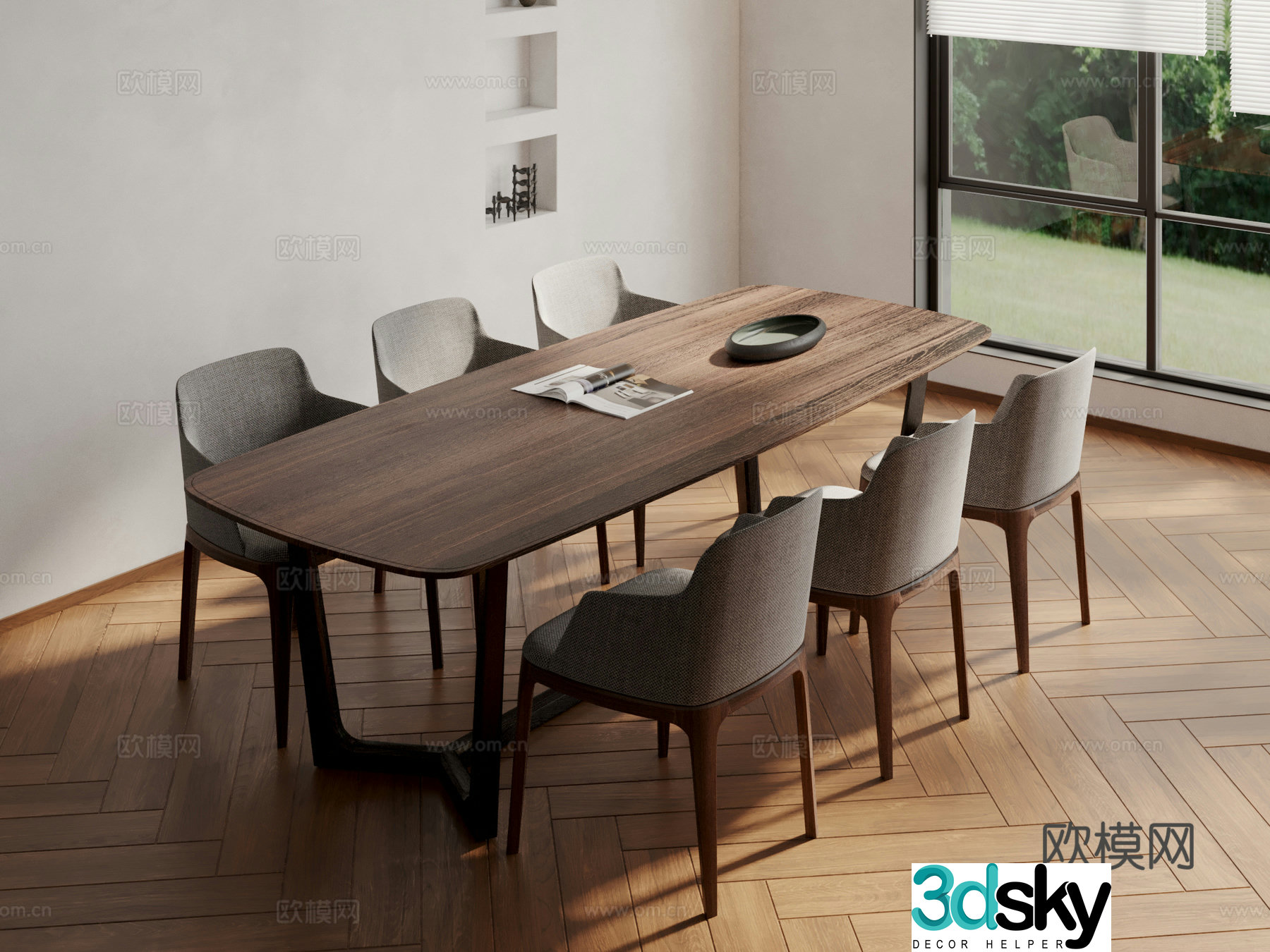 Modern dining table and chairs 3d model