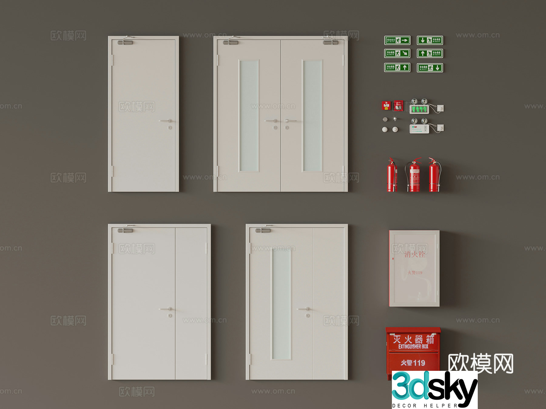 modern fire door fire extinguisher fire equipment 3d model