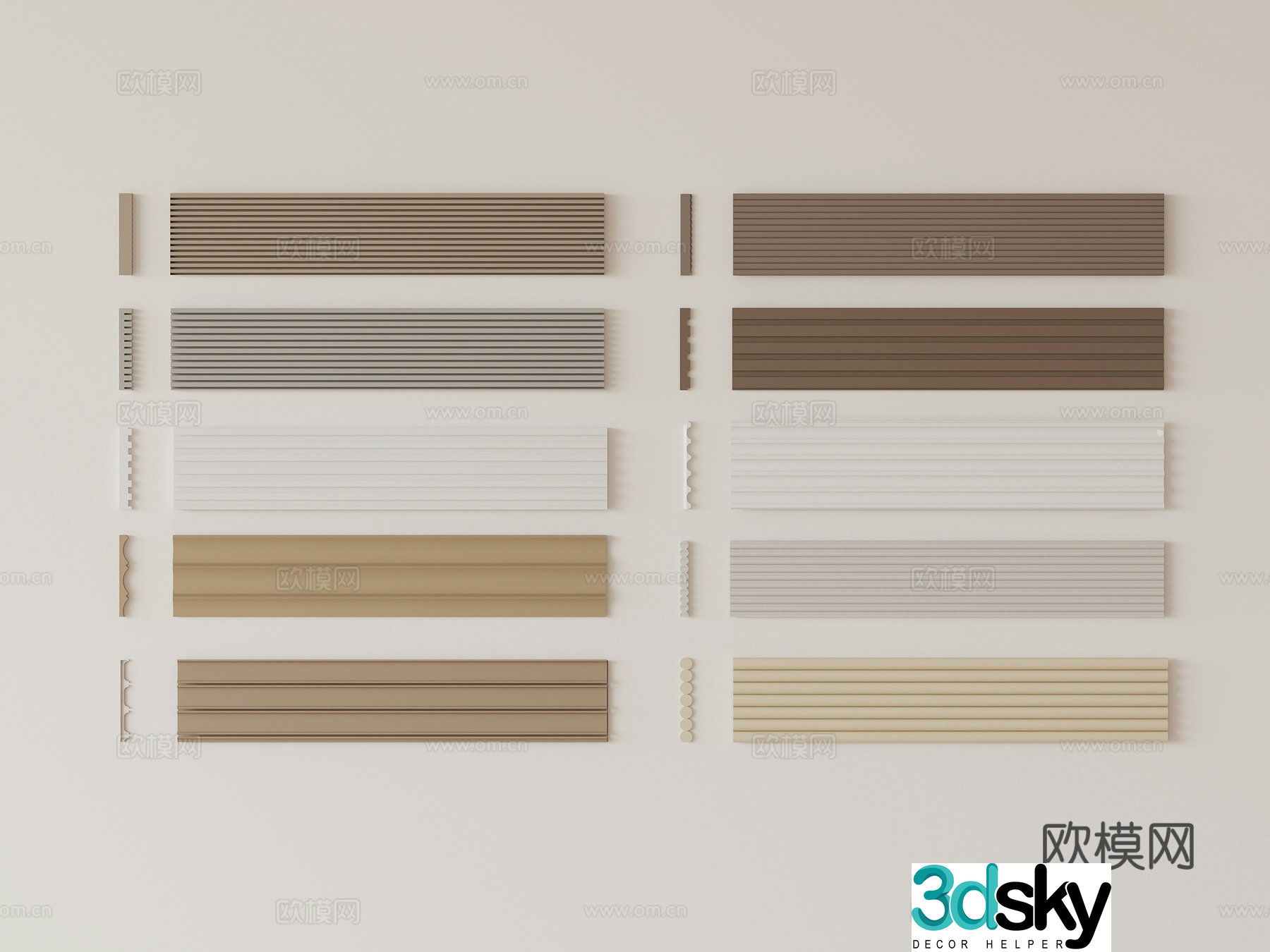 Modern wainscot grid board corrugated board great wall board 3d model