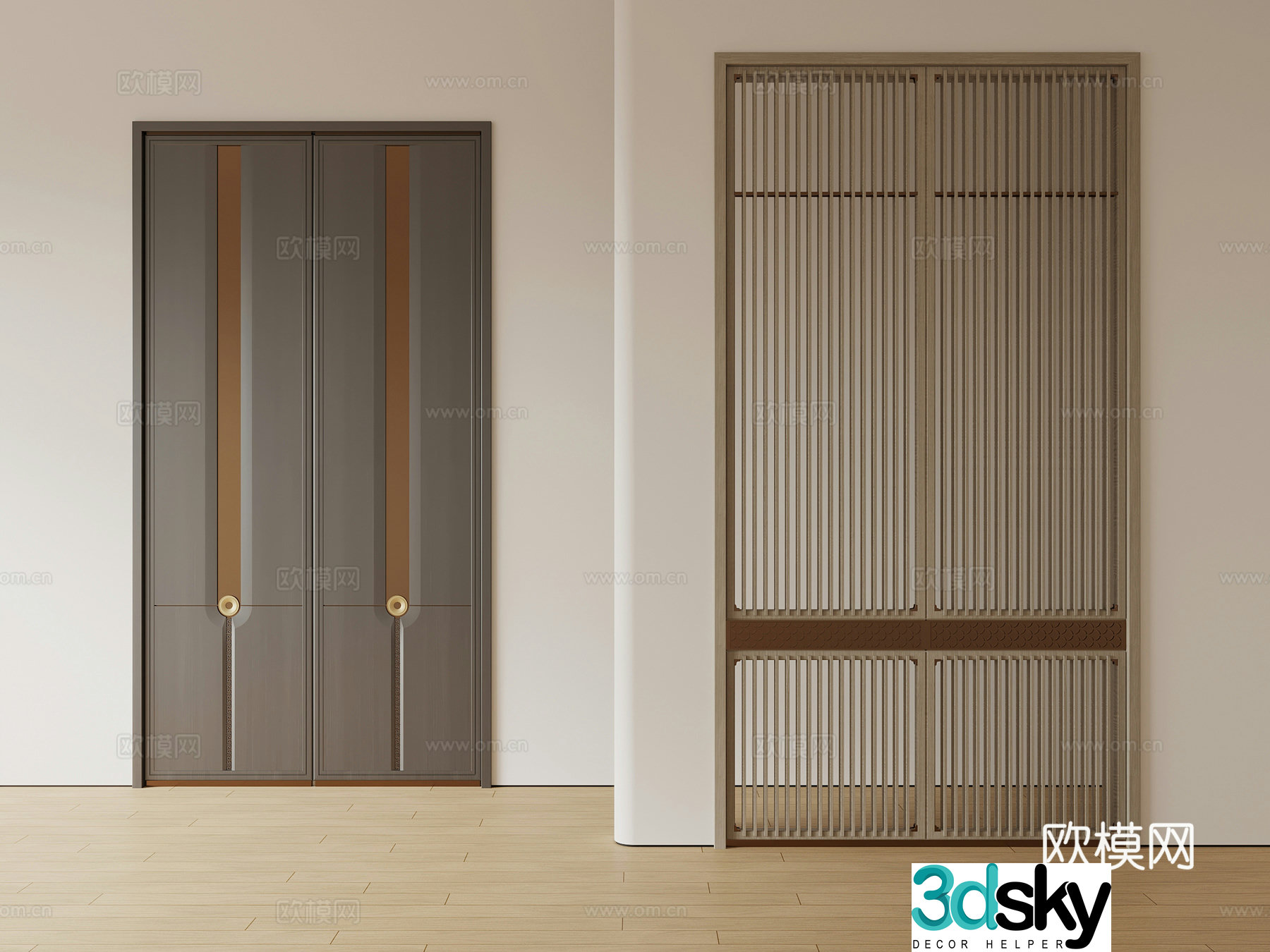 New Chinese style double door double door entrance door villa door 3D model