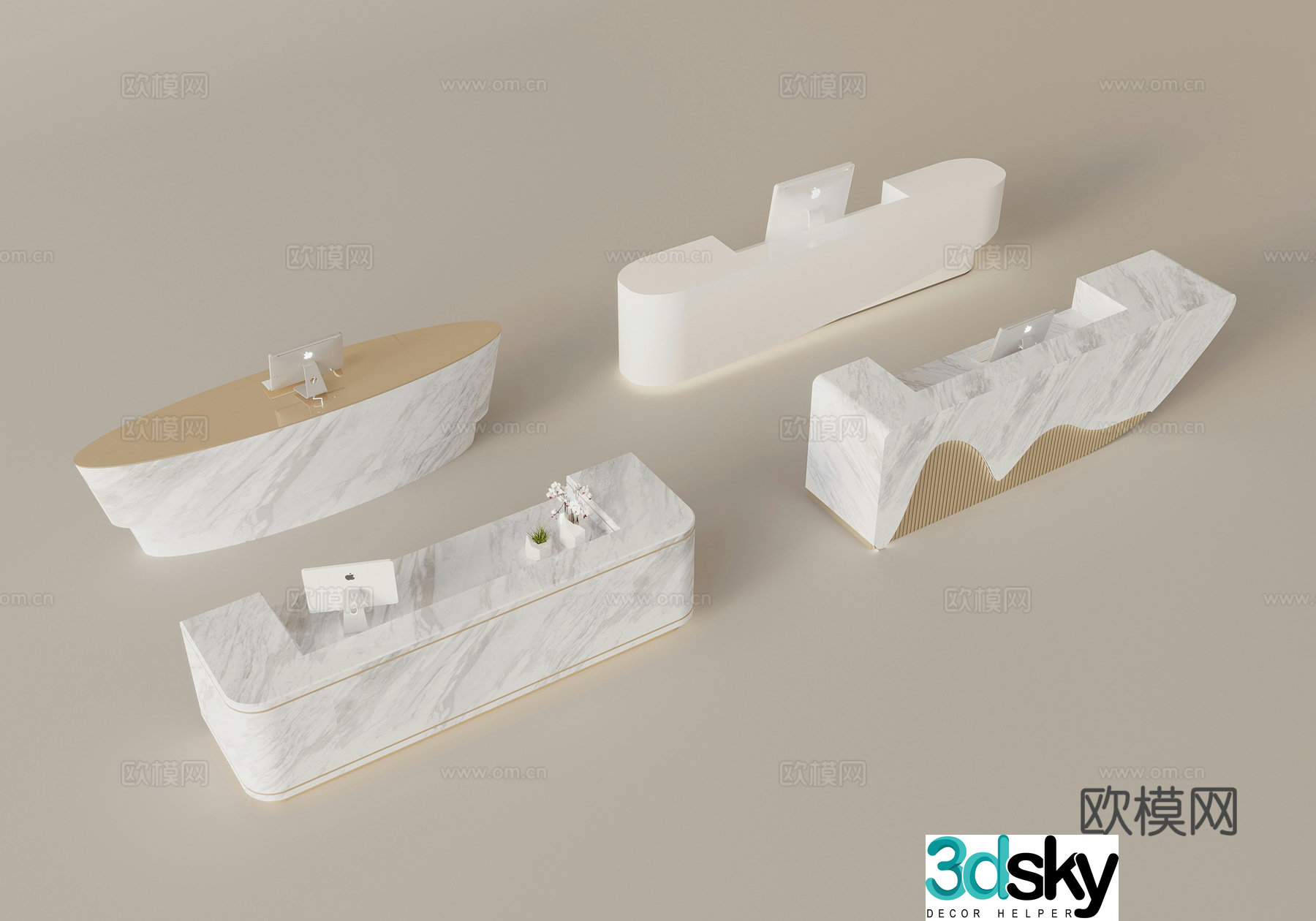 Modern marble front desk service desk reception platform 3D model