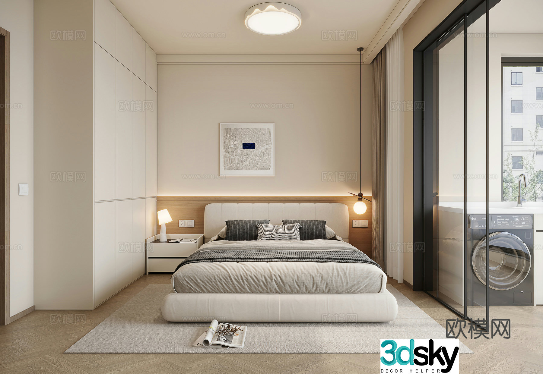 Modern minimalist bedroom second bedroom 3D model