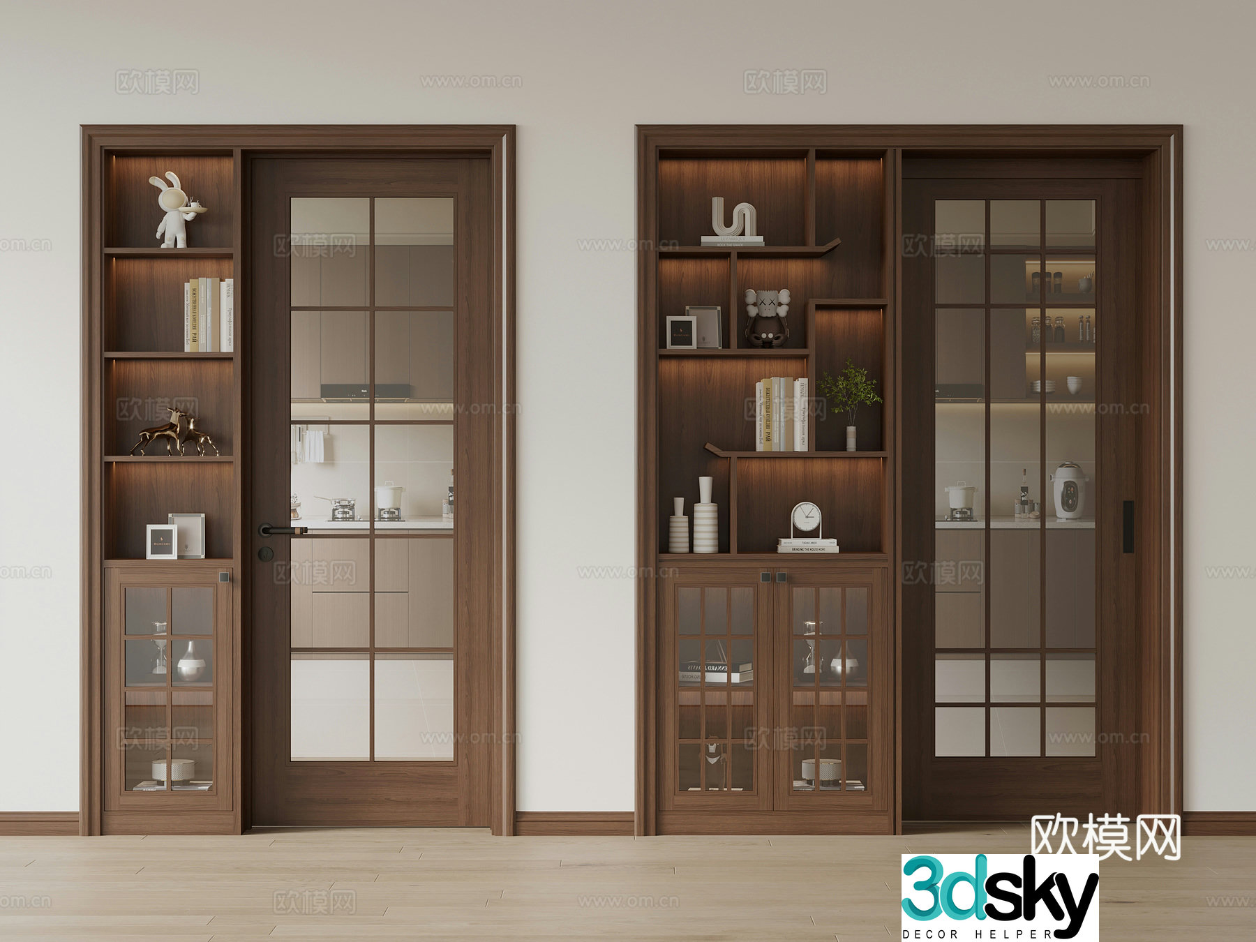 New Chinese style kitchen door sliding door door with cabinet 3d model