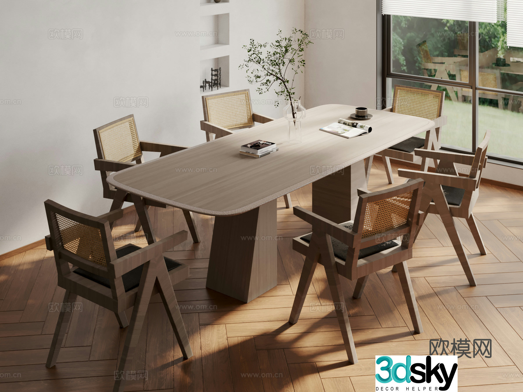 Log dining table and chairs 3d model