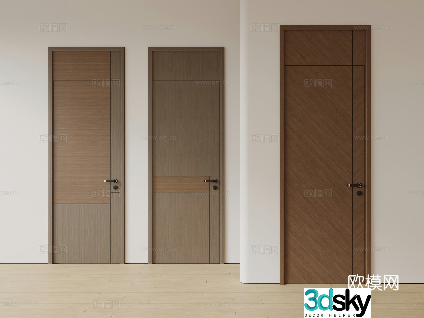 New Chinese style single door door solid wood door through top door 3d model
