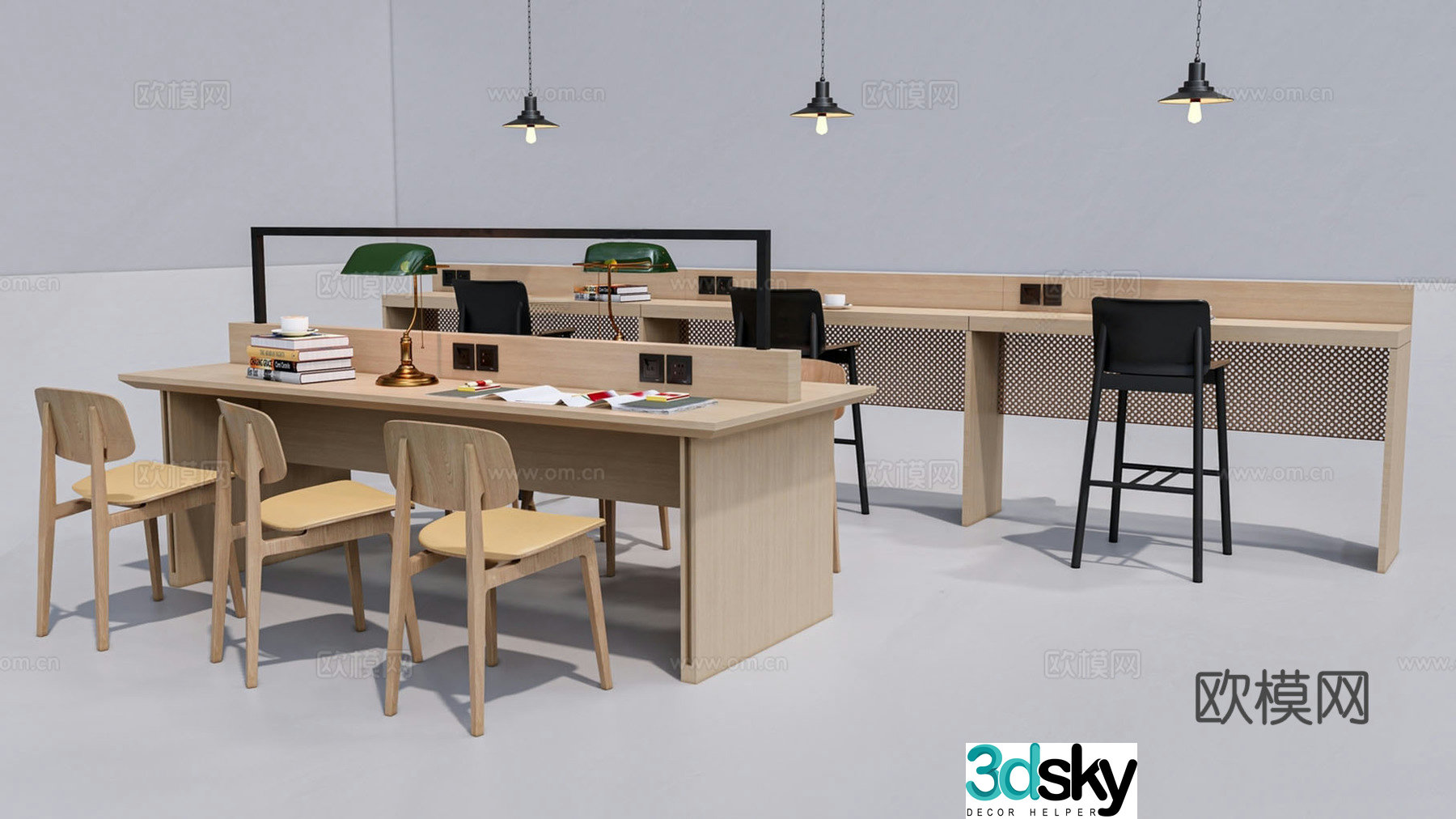Modern library desk and chair window desk and chair 3d model