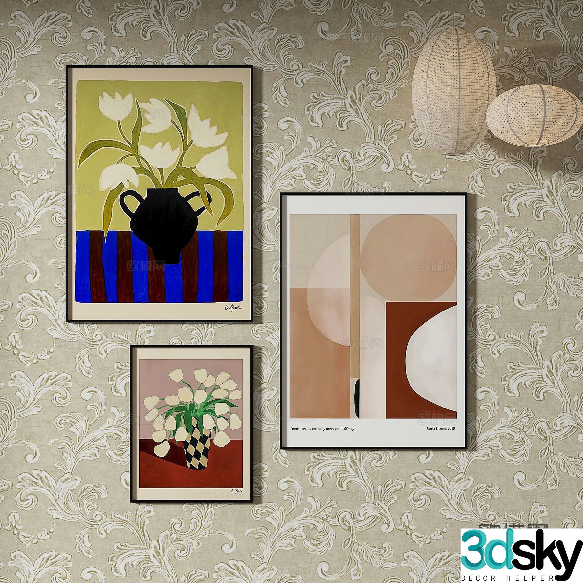 Simple European abstract painting decorative painting 3d model