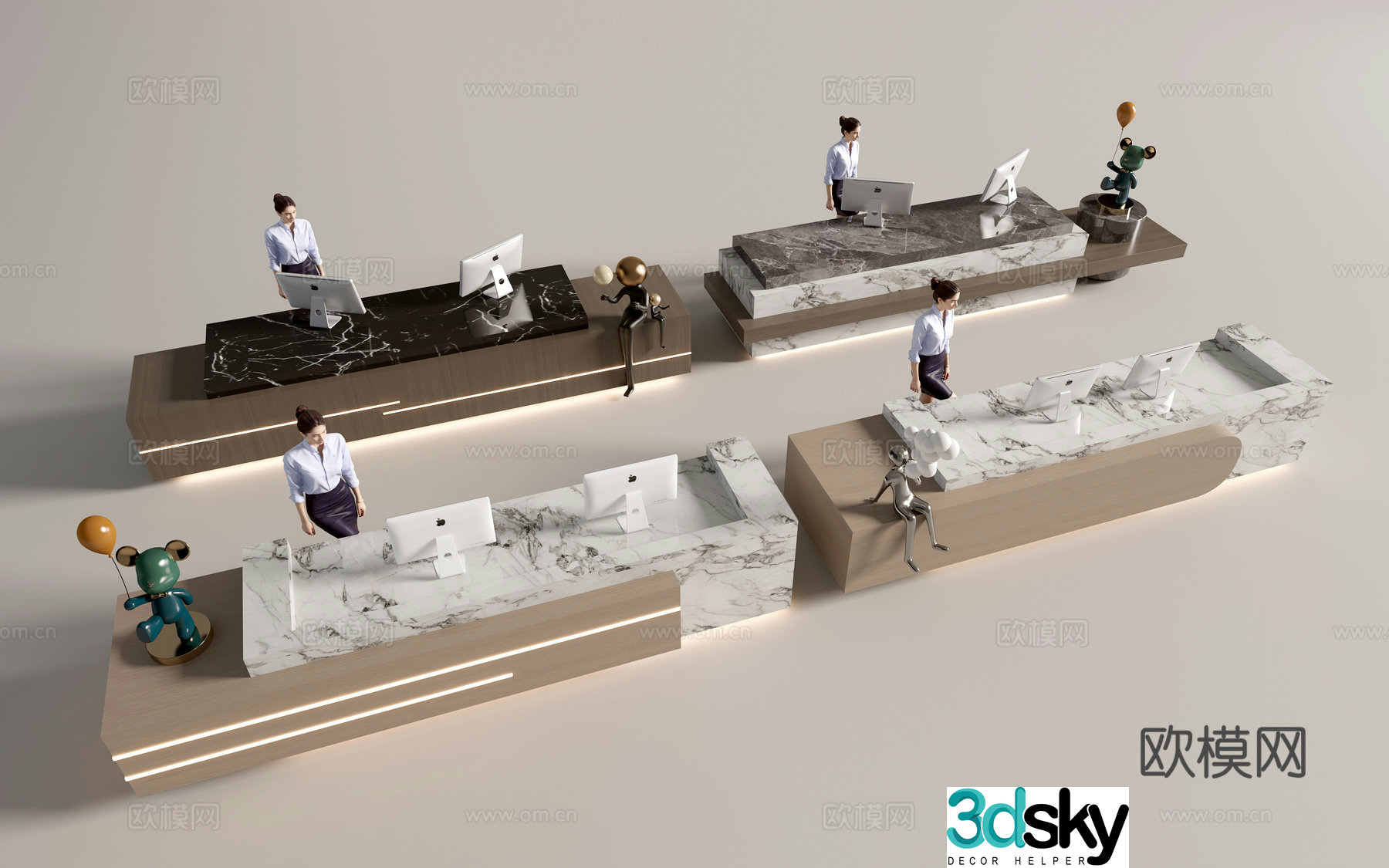 Modern company front desk reception desk 3d model