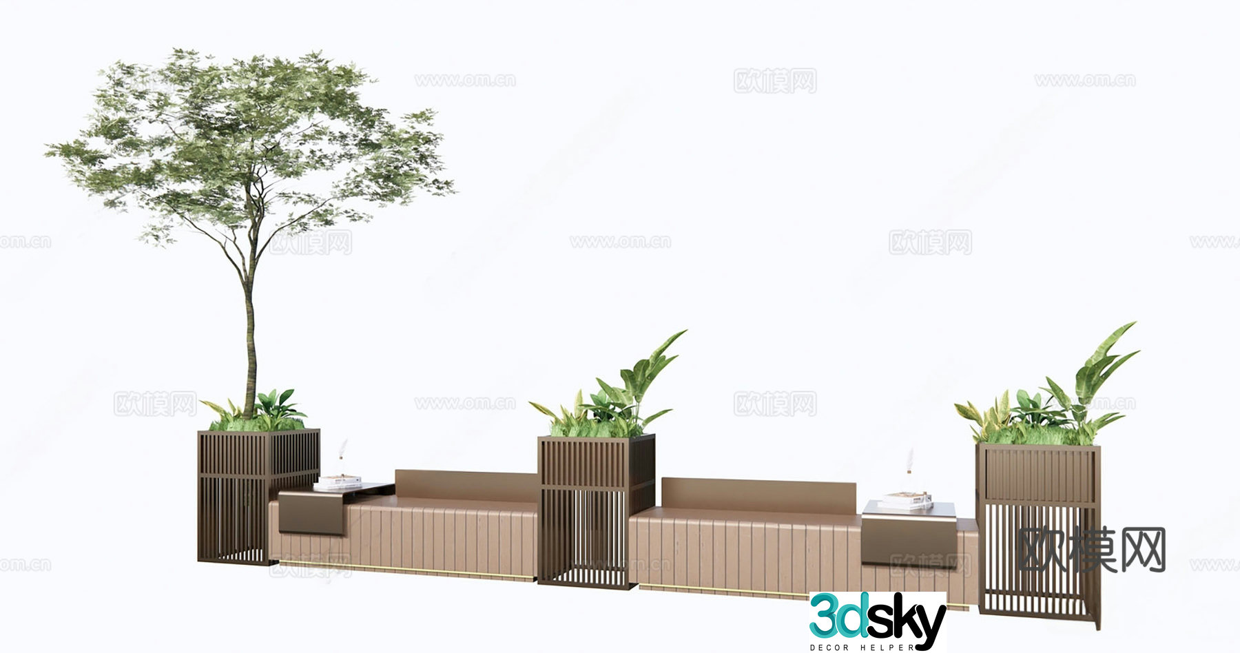 Modern outdoor landscape seating flower box public chair 3d model