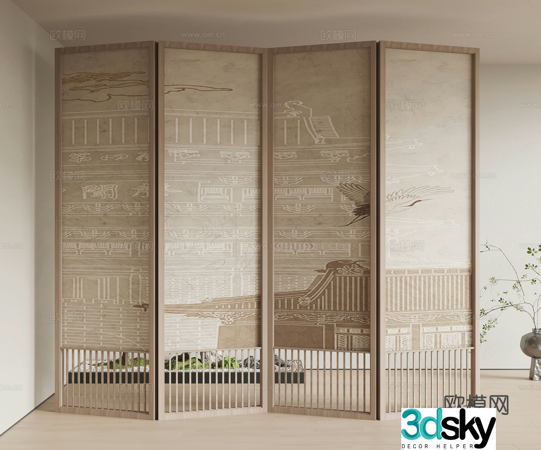 New Chinese style screen partition 3D model