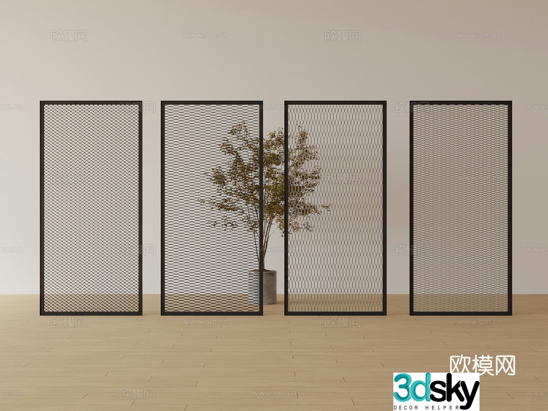 Modern metal partition barbed wire 3d model