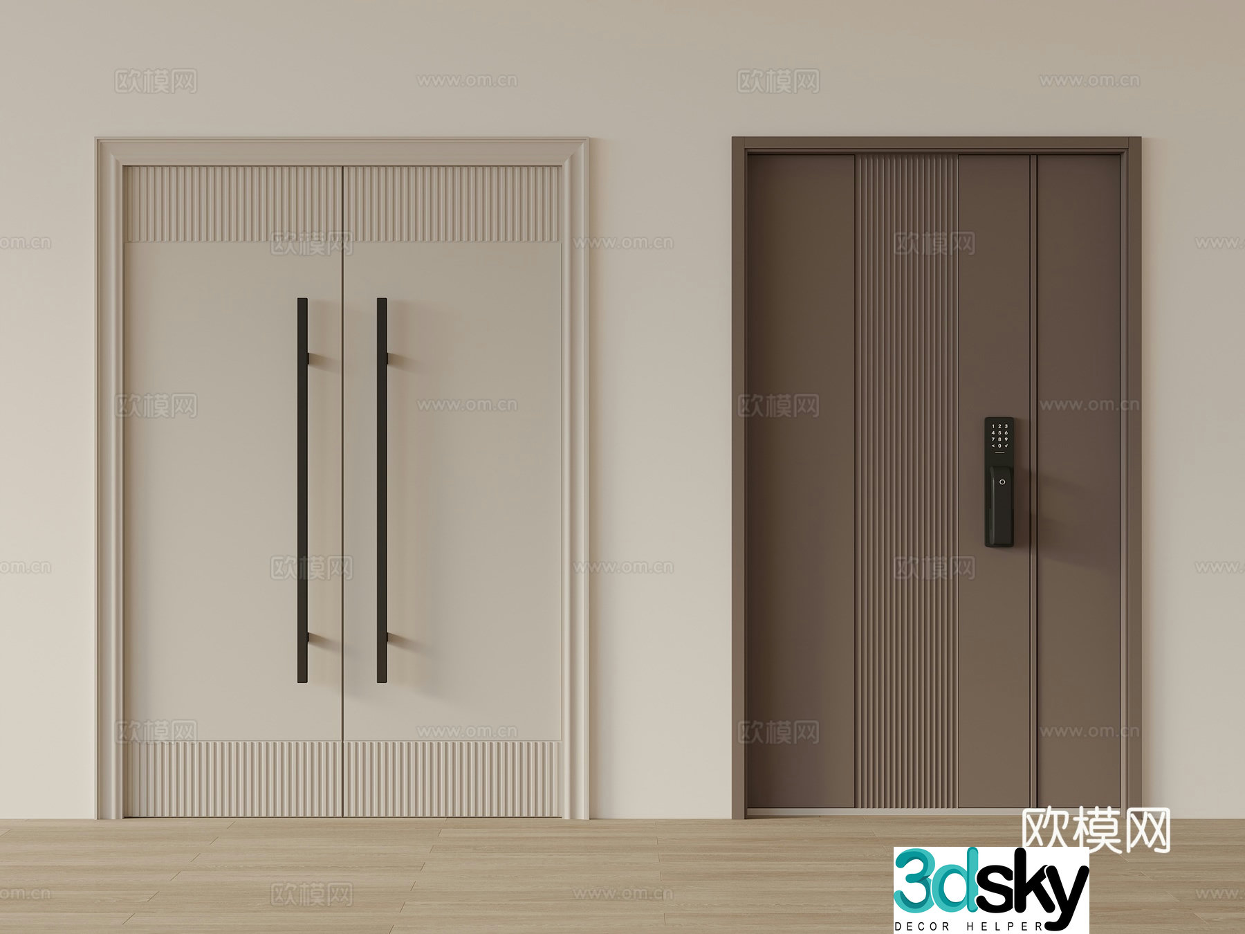 Modern anti-theft door entrance door safety door double door double door double door 3d model