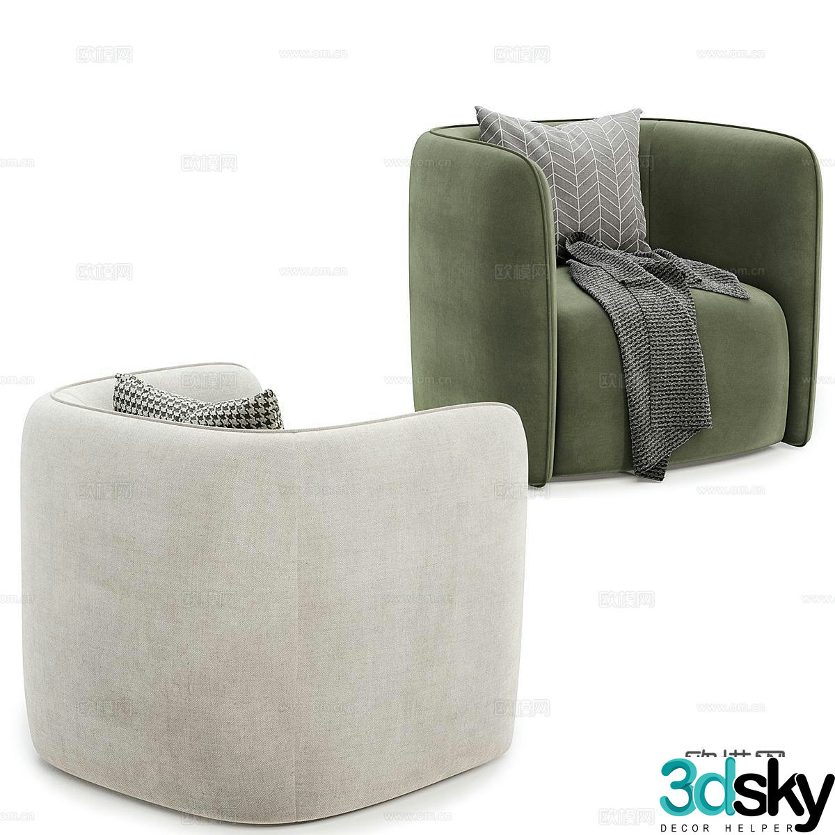Fauteuil Italian fabric sofa single sofa sofa chair 3d model