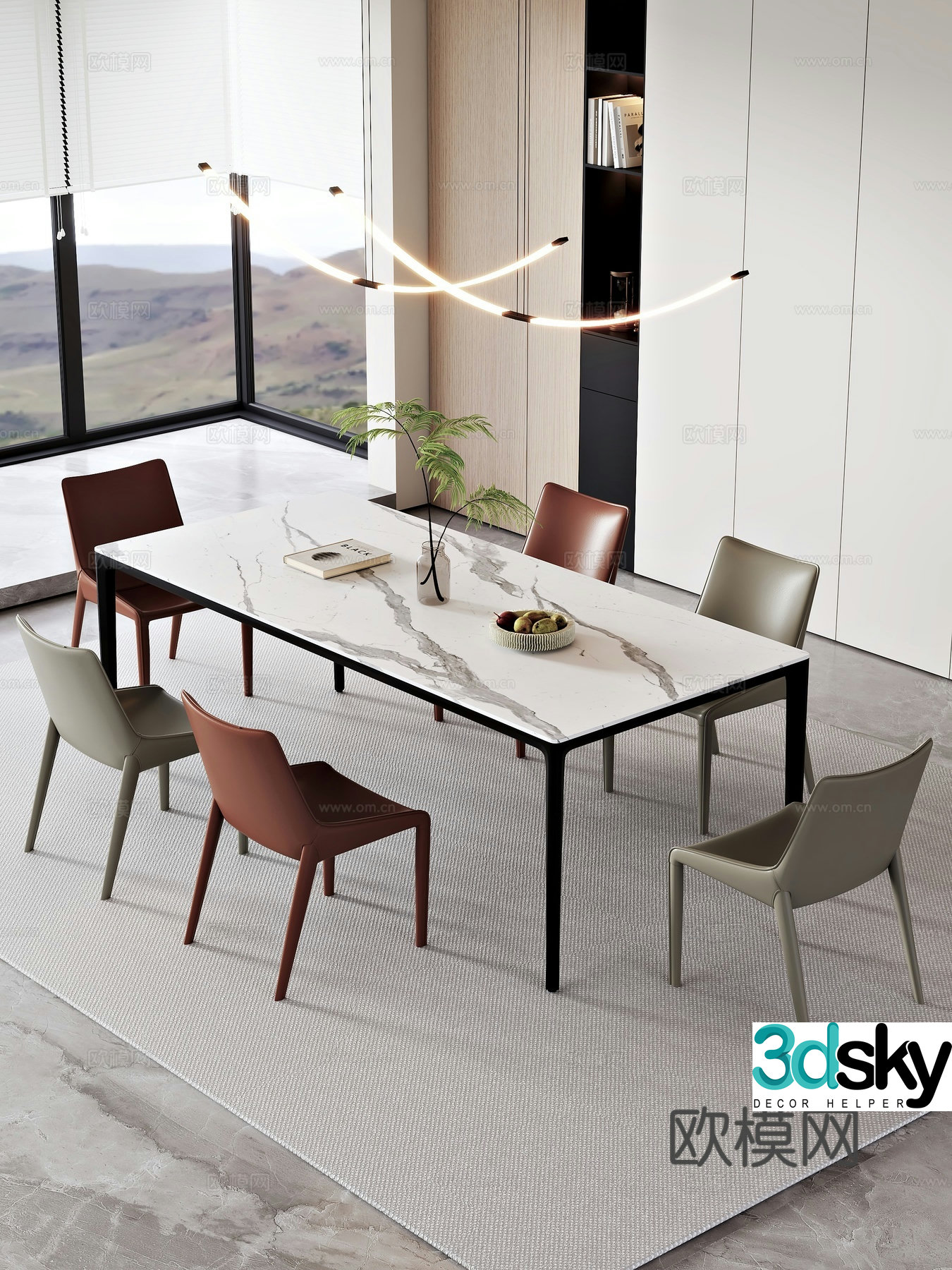 Modern slate dining table and chairs 3d model
