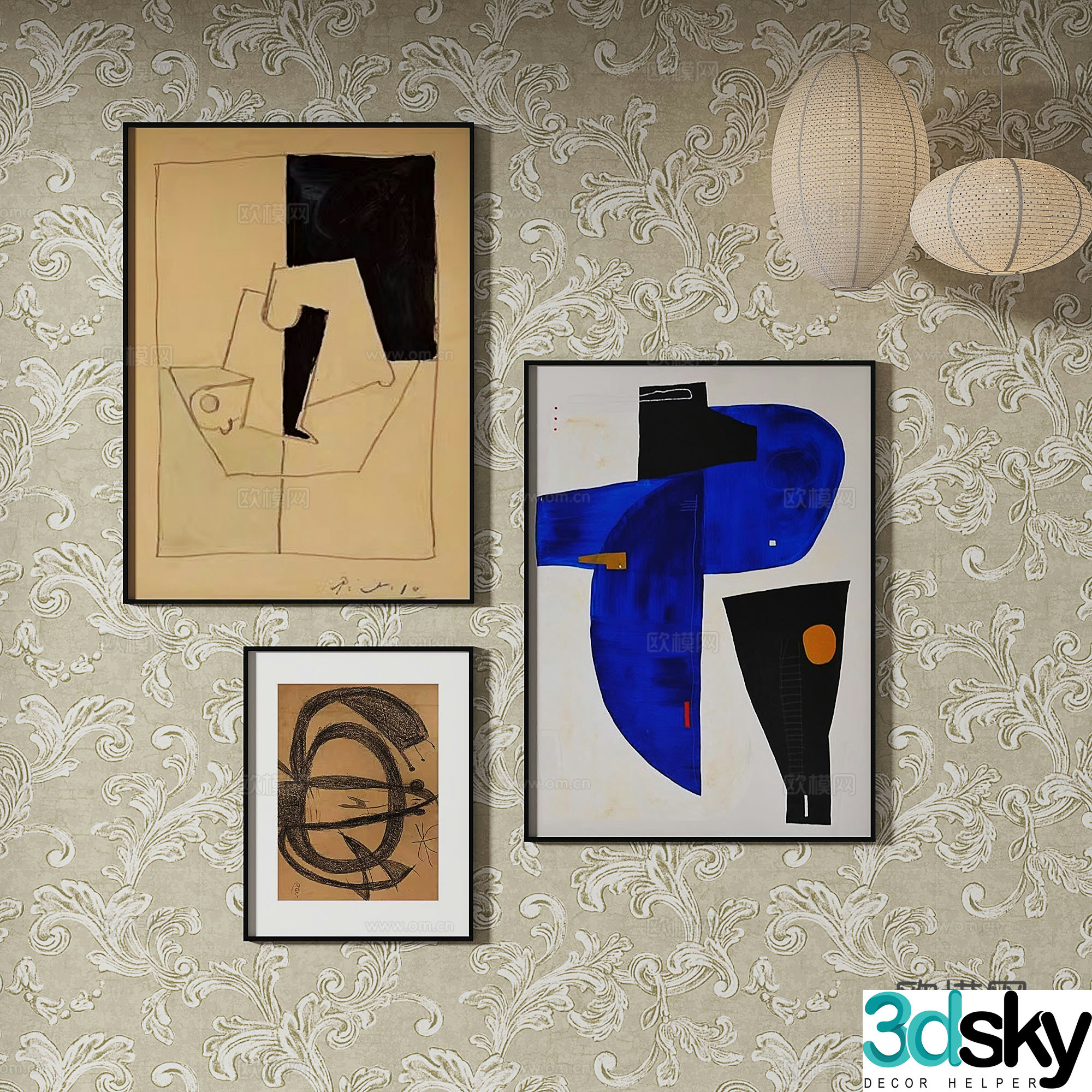 Simple European abstract painting decorative painting 3d model