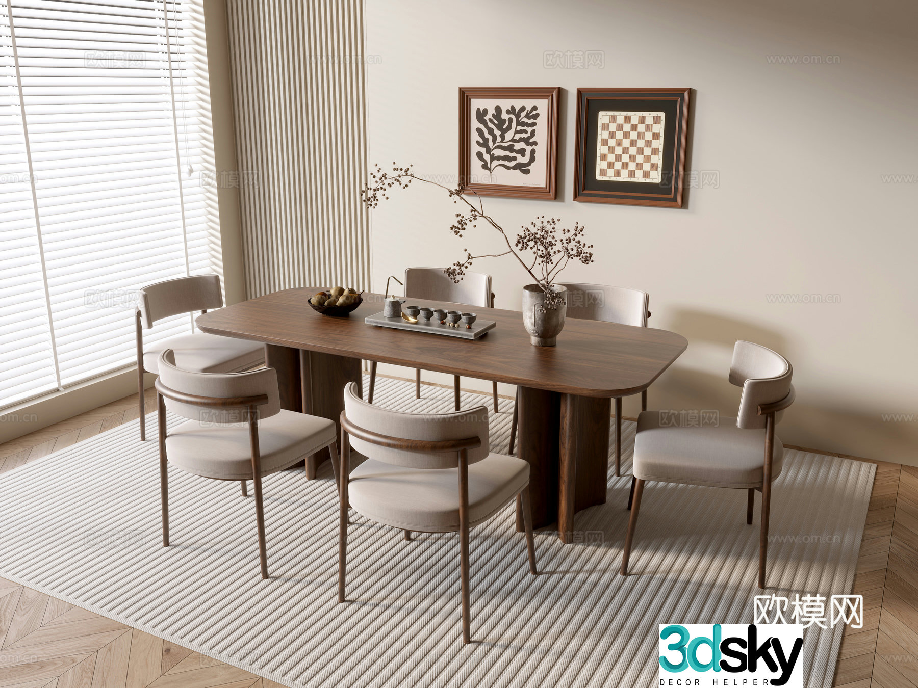 Medieval style dining table and chairs 3d model