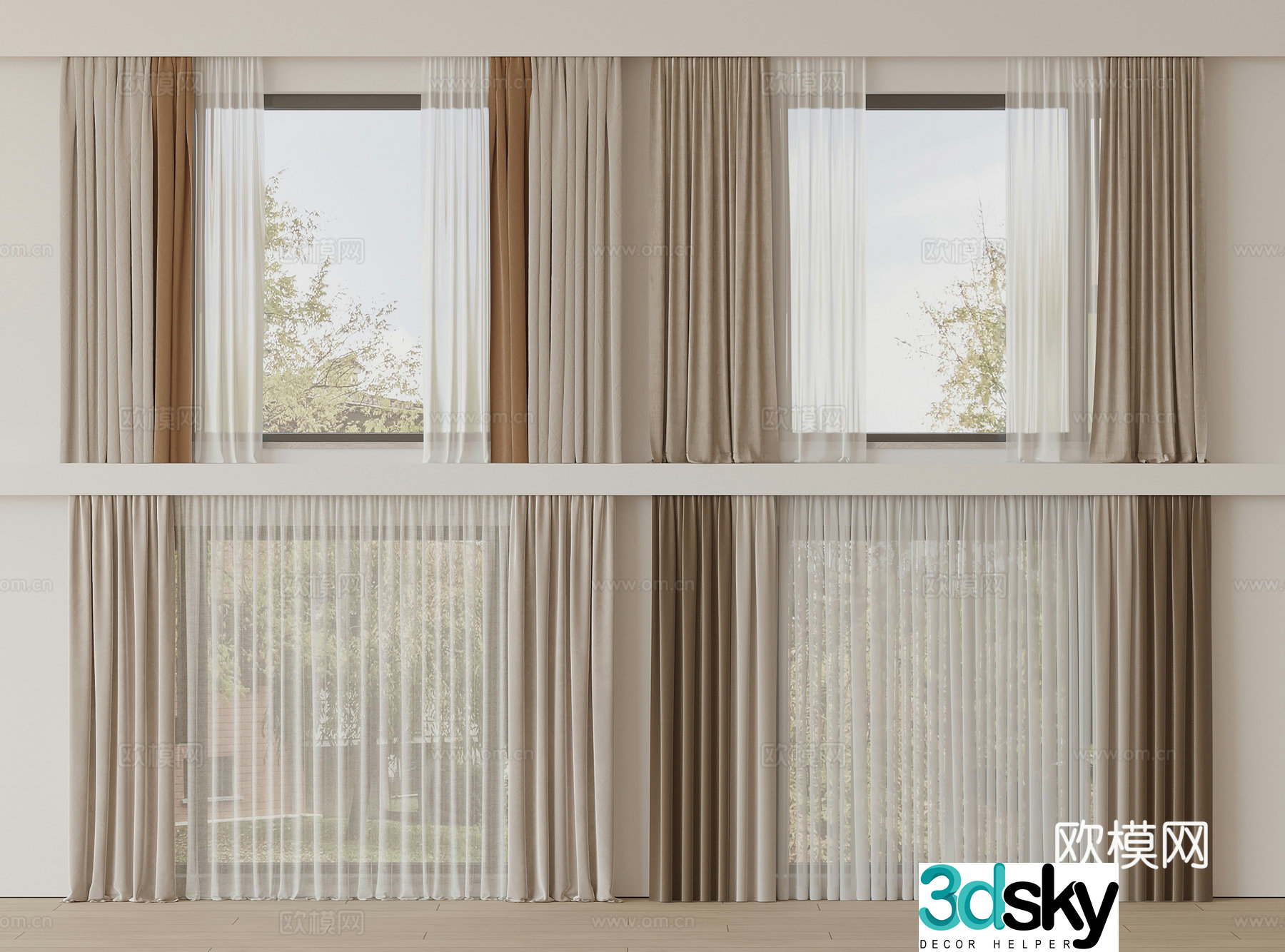 Modern curtains window screen 3d model