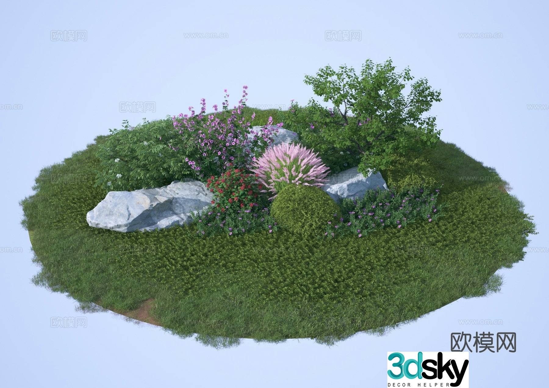 Flower mirror shrub plant shrub flower grass 3d model