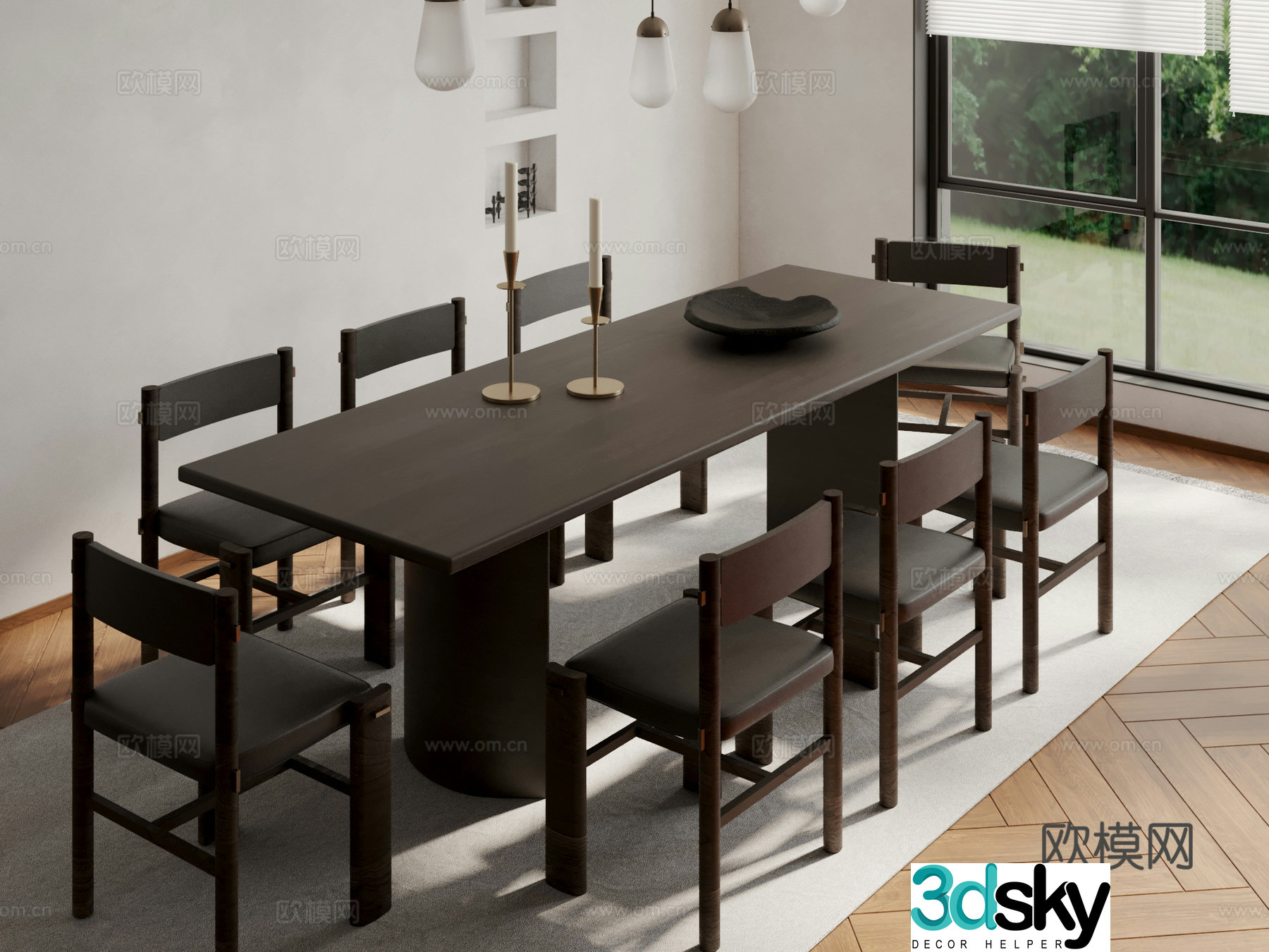 Modern dining table and chairs 3d model