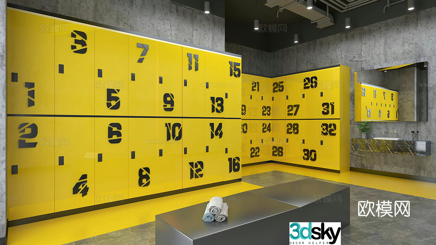 Modern gym locker room 3d model