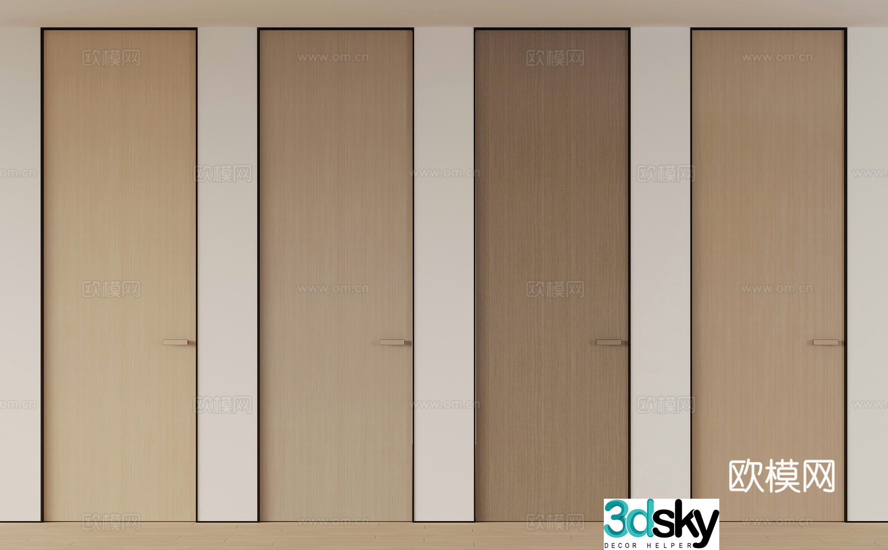 New Chinese style single door room door invisible door narrow frame door solid wood door 3d model