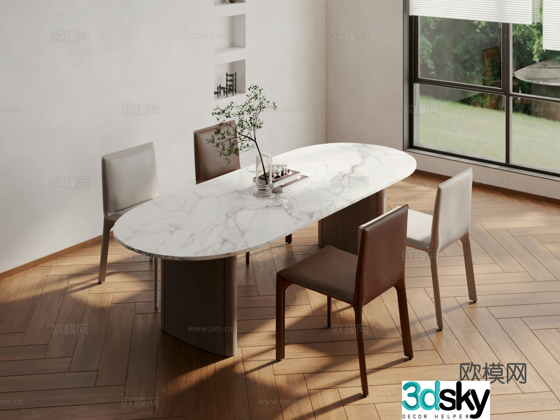 Modern slate dining table and chairs 3d model