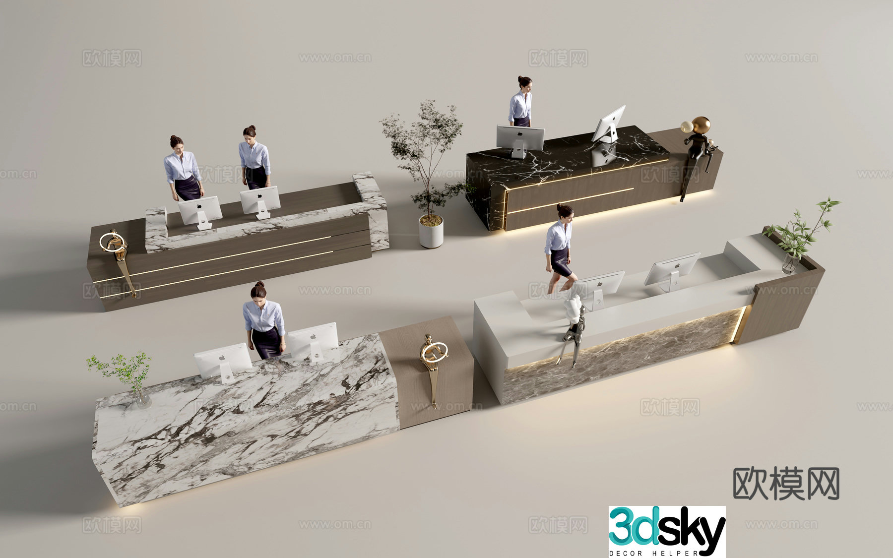 Modern company front desk reception desk 3d model