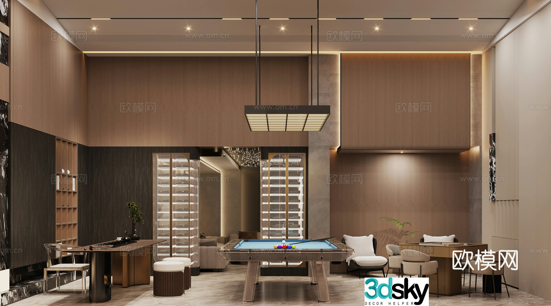 Modern villa basement entertainment room 3d model