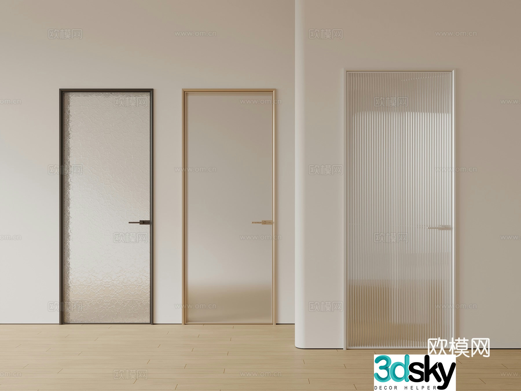 Modern single door door glass door bathroom kitchen door 3d model
