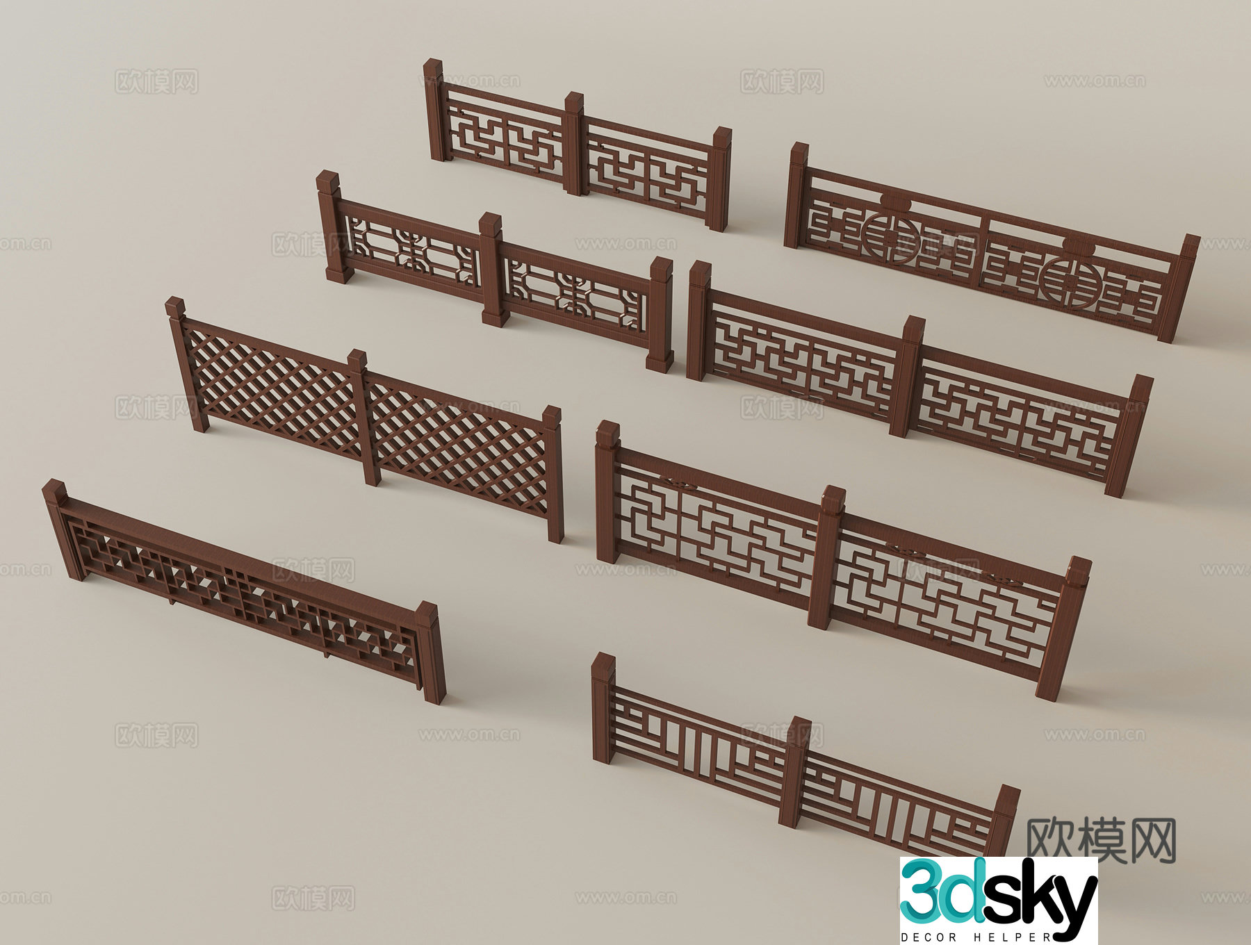 New Chinese style railing guardrail 3d model