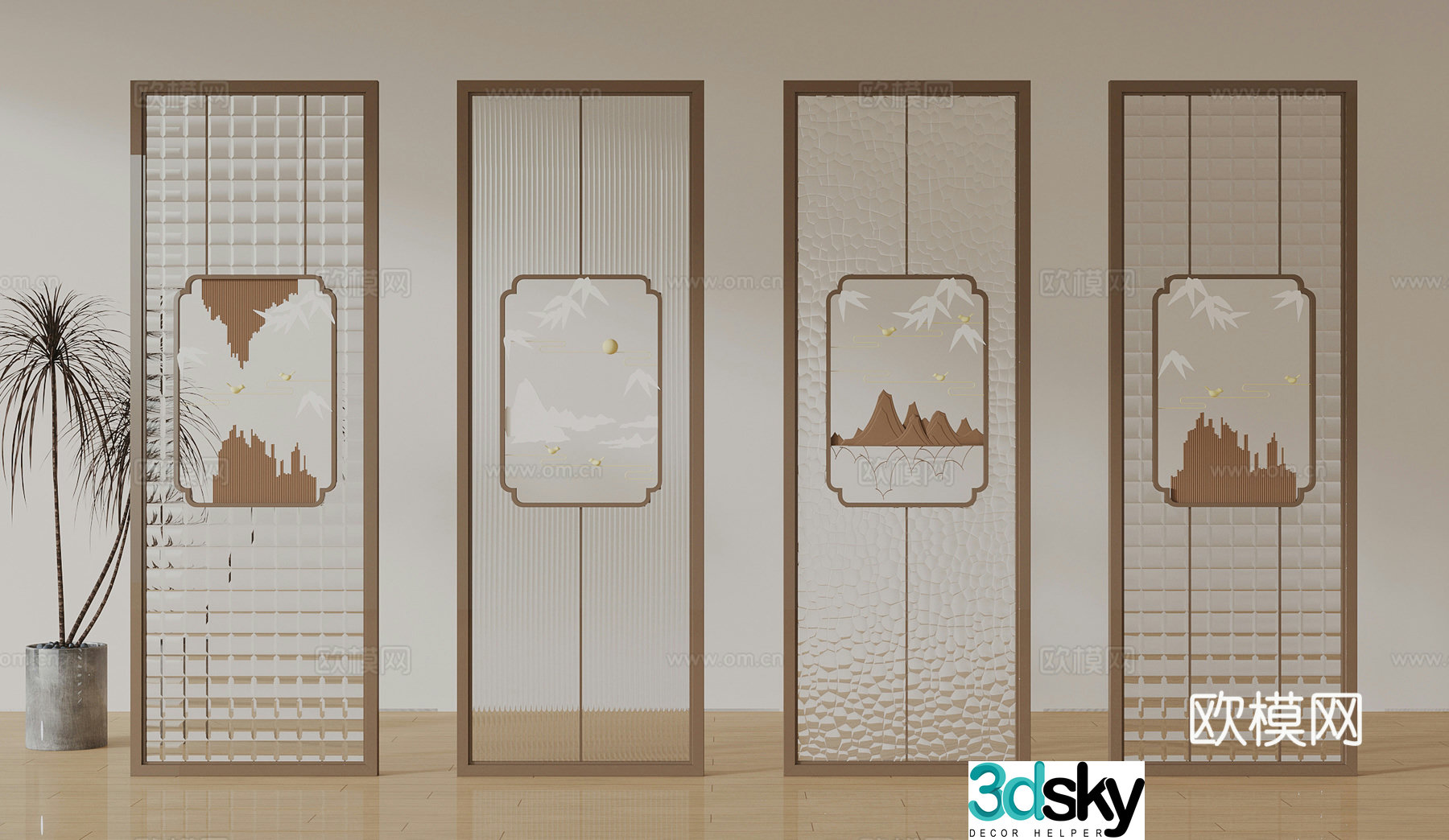 New Chinese style glass partition 3D model