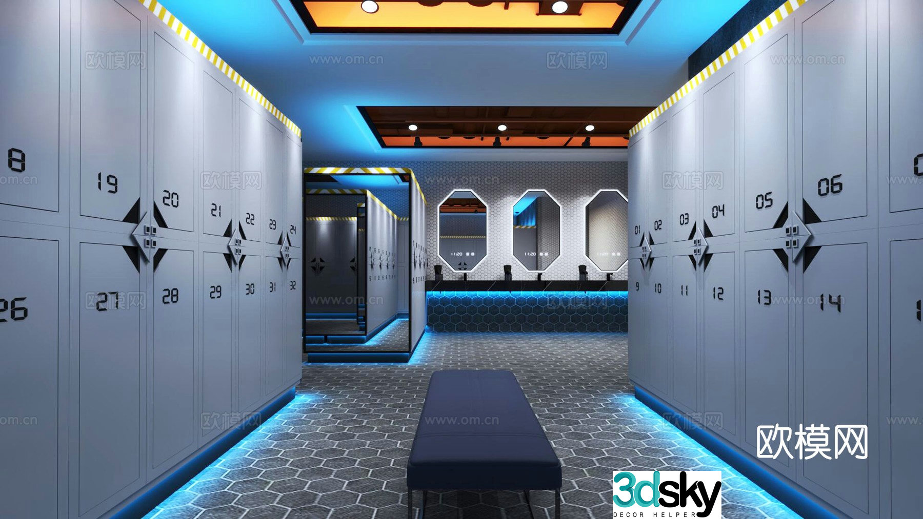 Modern gym changing area 3d model