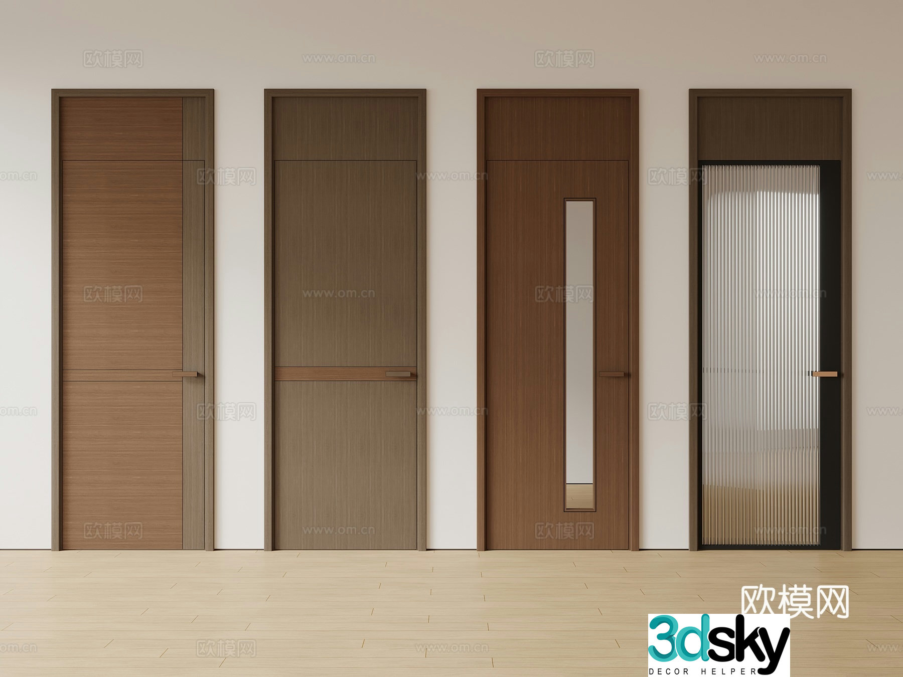 New Chinese style single door room door bedroom door glass door 3d model